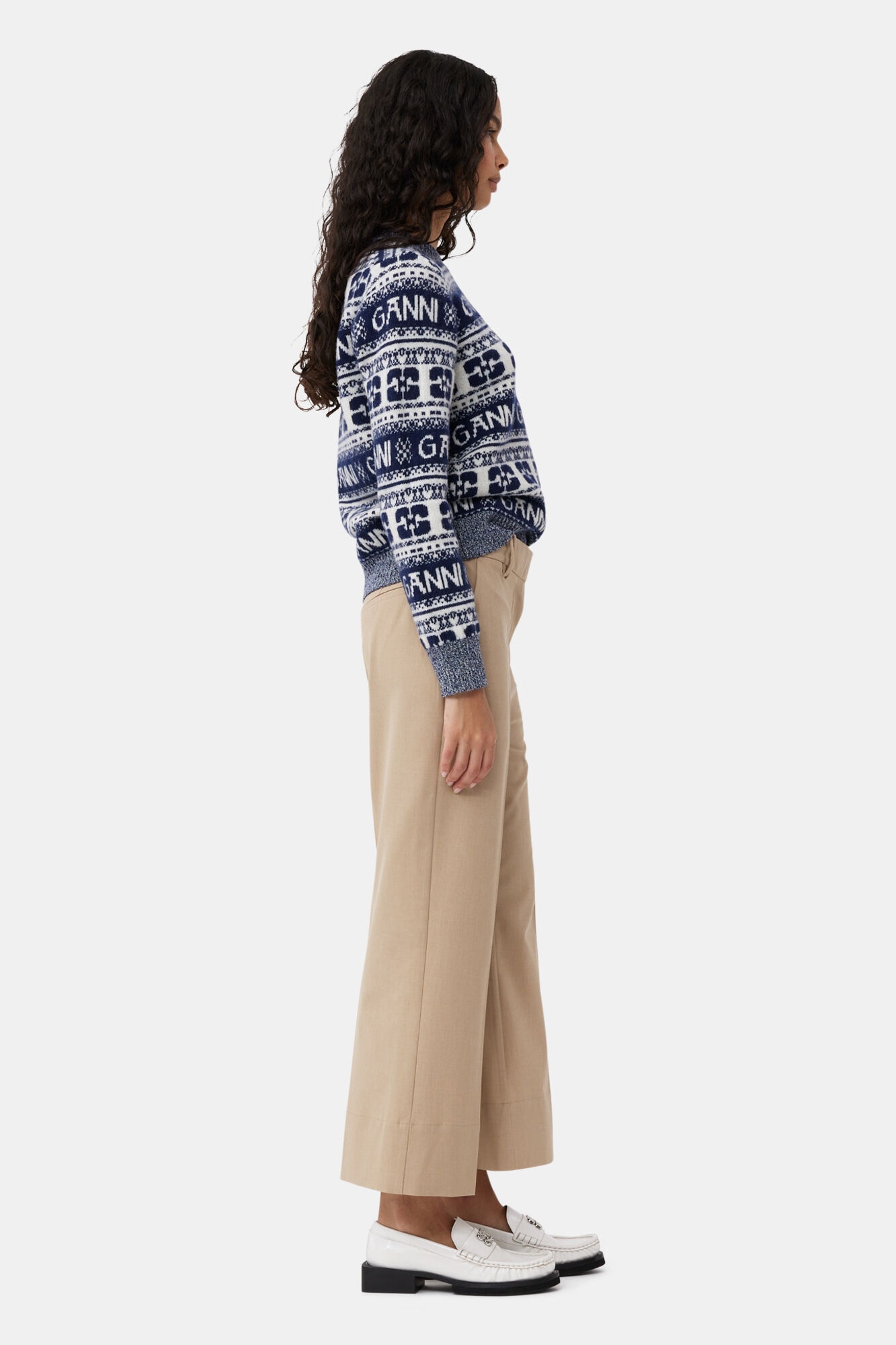 BEIGE DRAPEY MELANGE CROPPED PANTS - 4