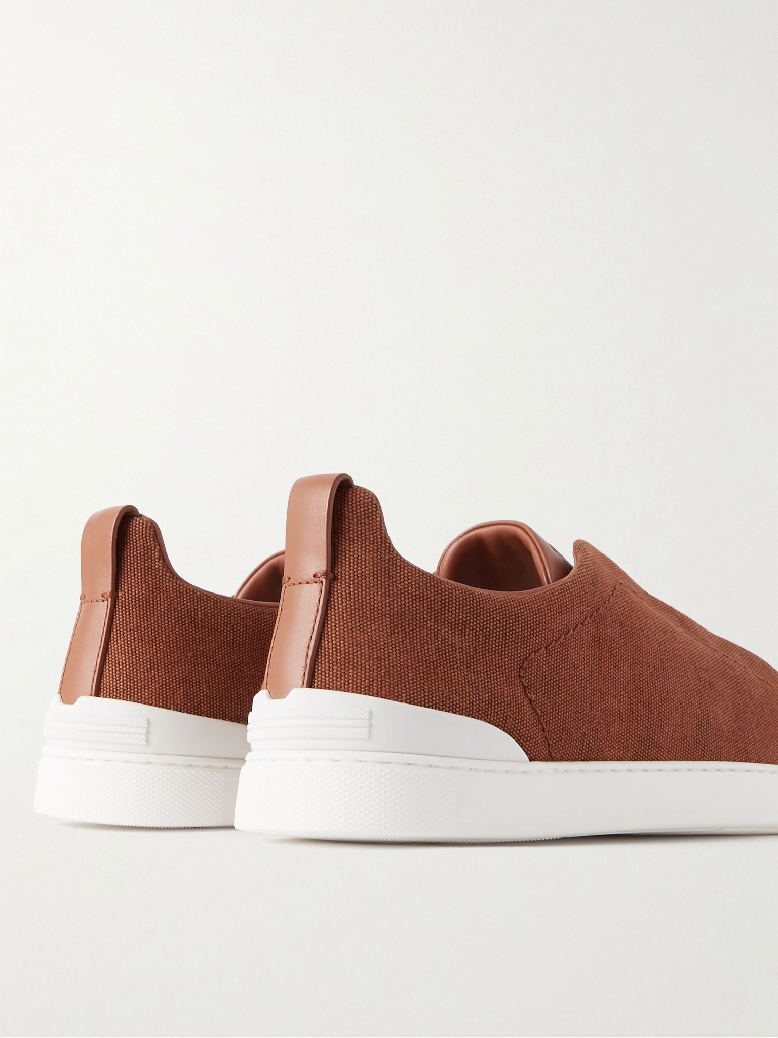 Triple Stitch™ Leather-Trimmed Canvas Slip-On Sneakers Orange - 5