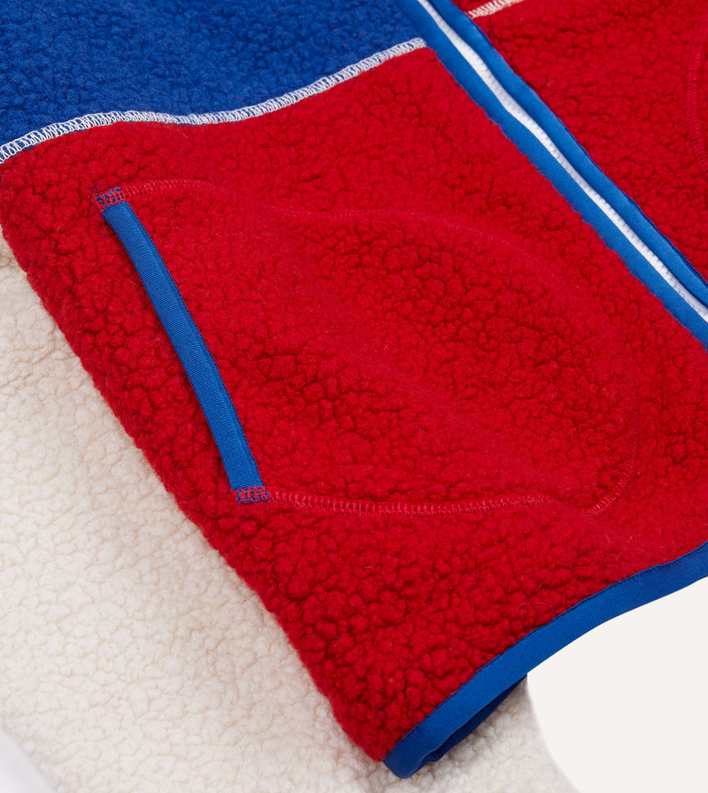 Ecru, Red and Blue Boucle Wool Zip Fleece Jacket 6