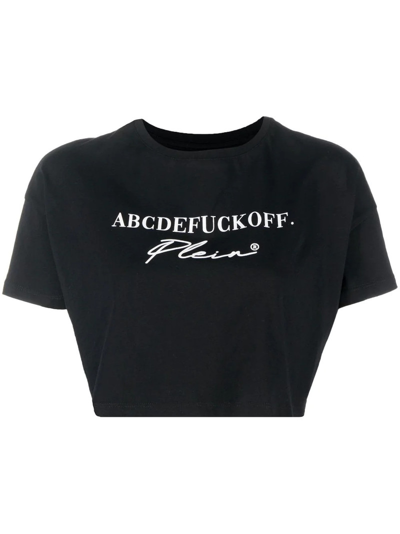 cotton slogan-print cropped T-shirt 1