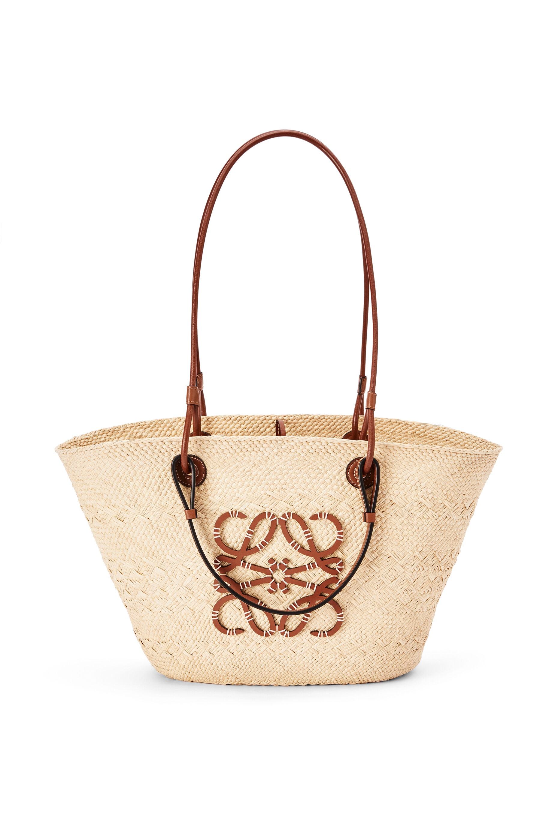 Iraca medium leather-trimmed woven raffia tote