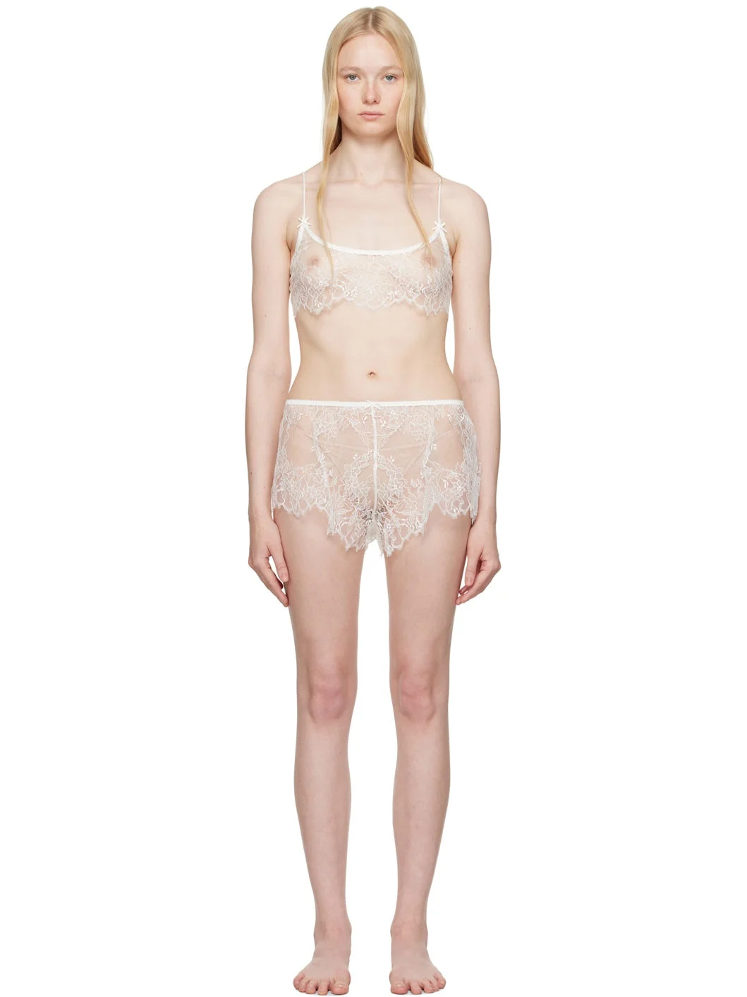 White Ultra Fine Lace Bralette & Short Set - 1