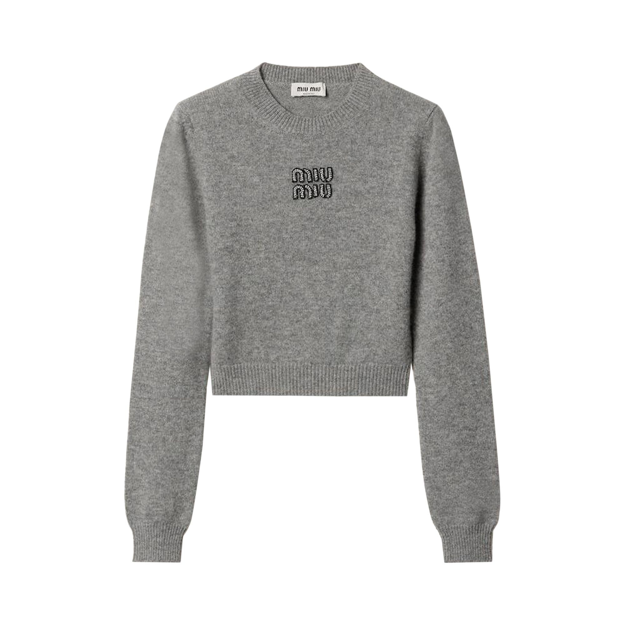 Miu Miu Girocollo Cashmere Ricamo Sweater 'Grigio' - 1