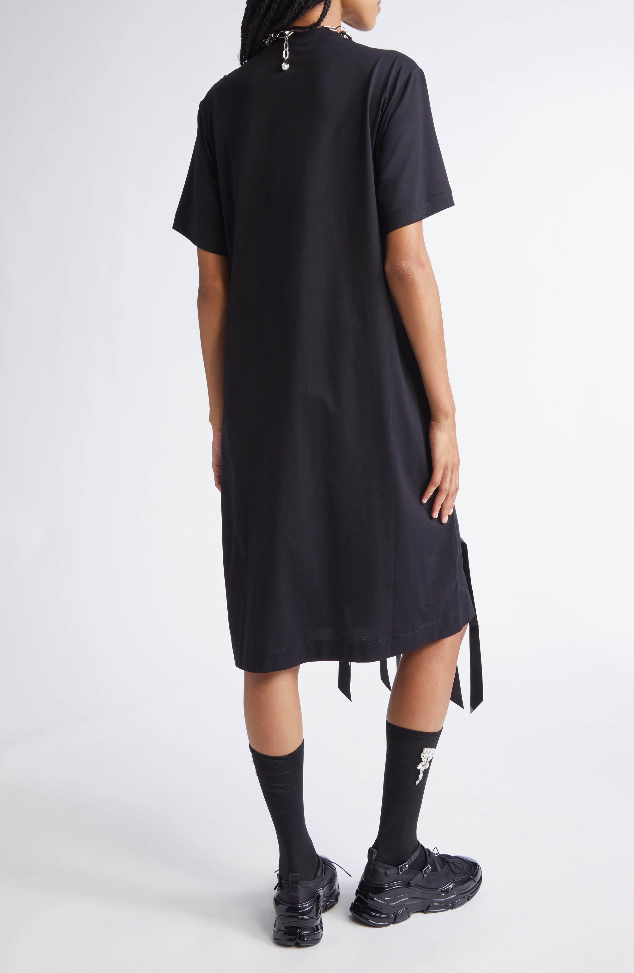 Simone Rocha Unraveling Ribbon Inset T-Shirt Dress in Black at Nordstrom - 2