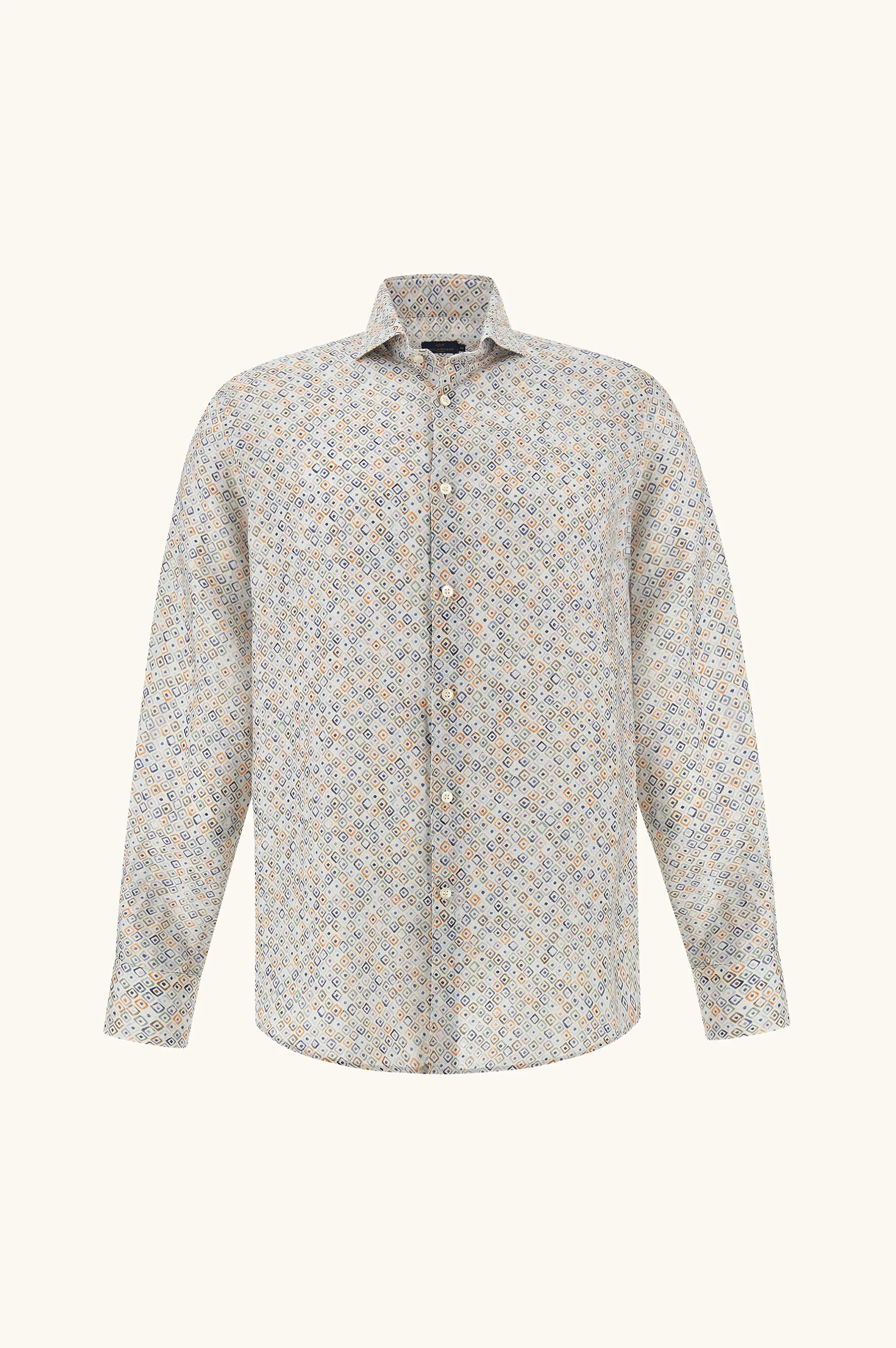 LINEN SHIRT WITH GEOMETRIC WATERCOLOR PATTERN - 1