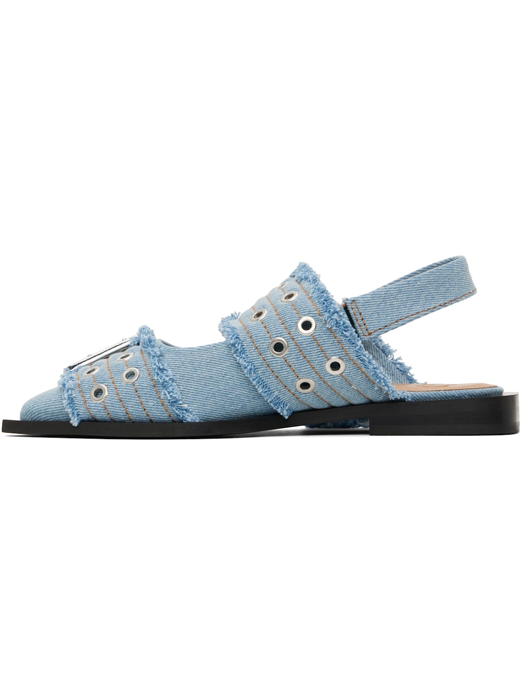 Blue Denim Charms Feminine Buckle Flats - 3