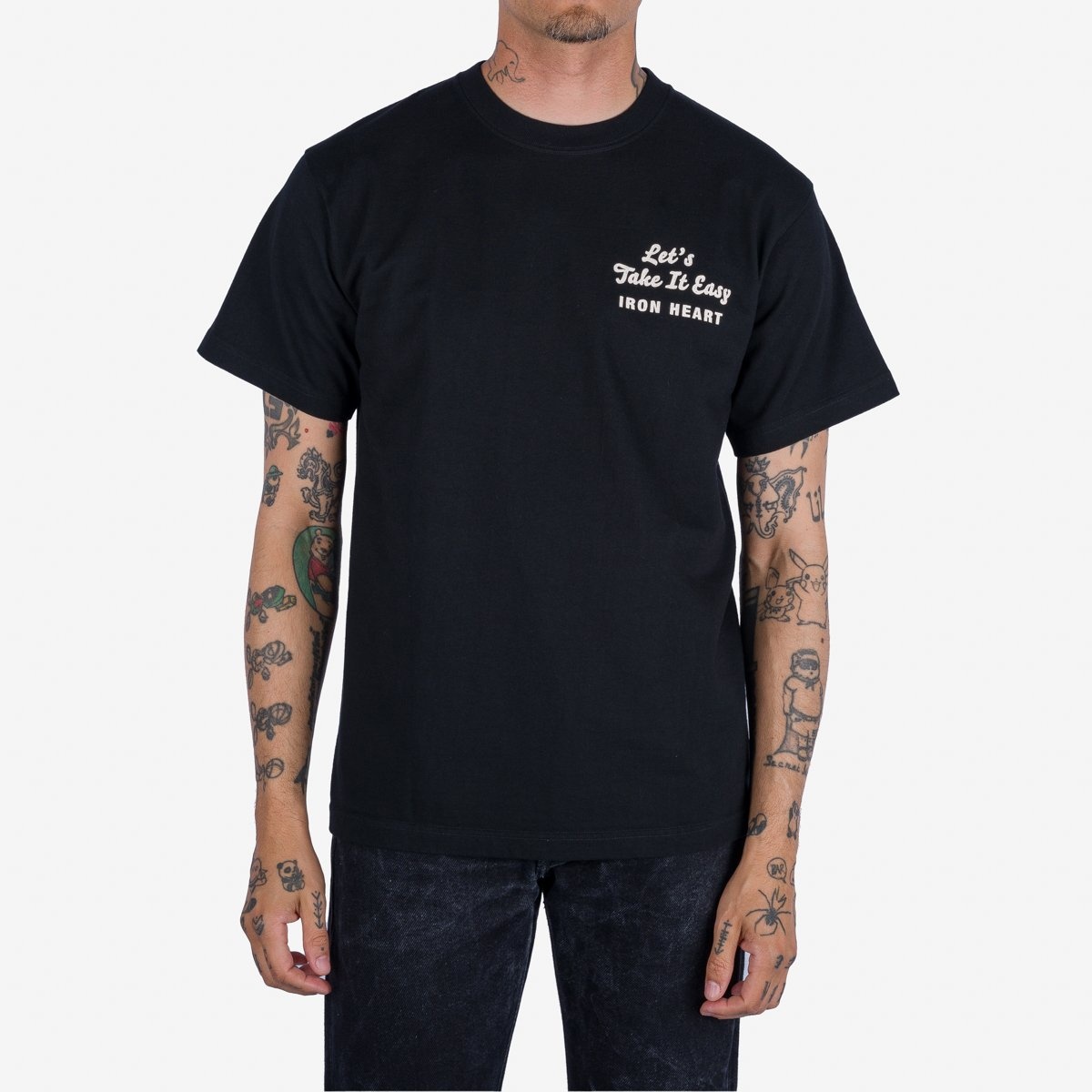 IHT-2404-BLK 7.5oz Printed Loopwheel Crew Neck T-Shirt - Black - 3