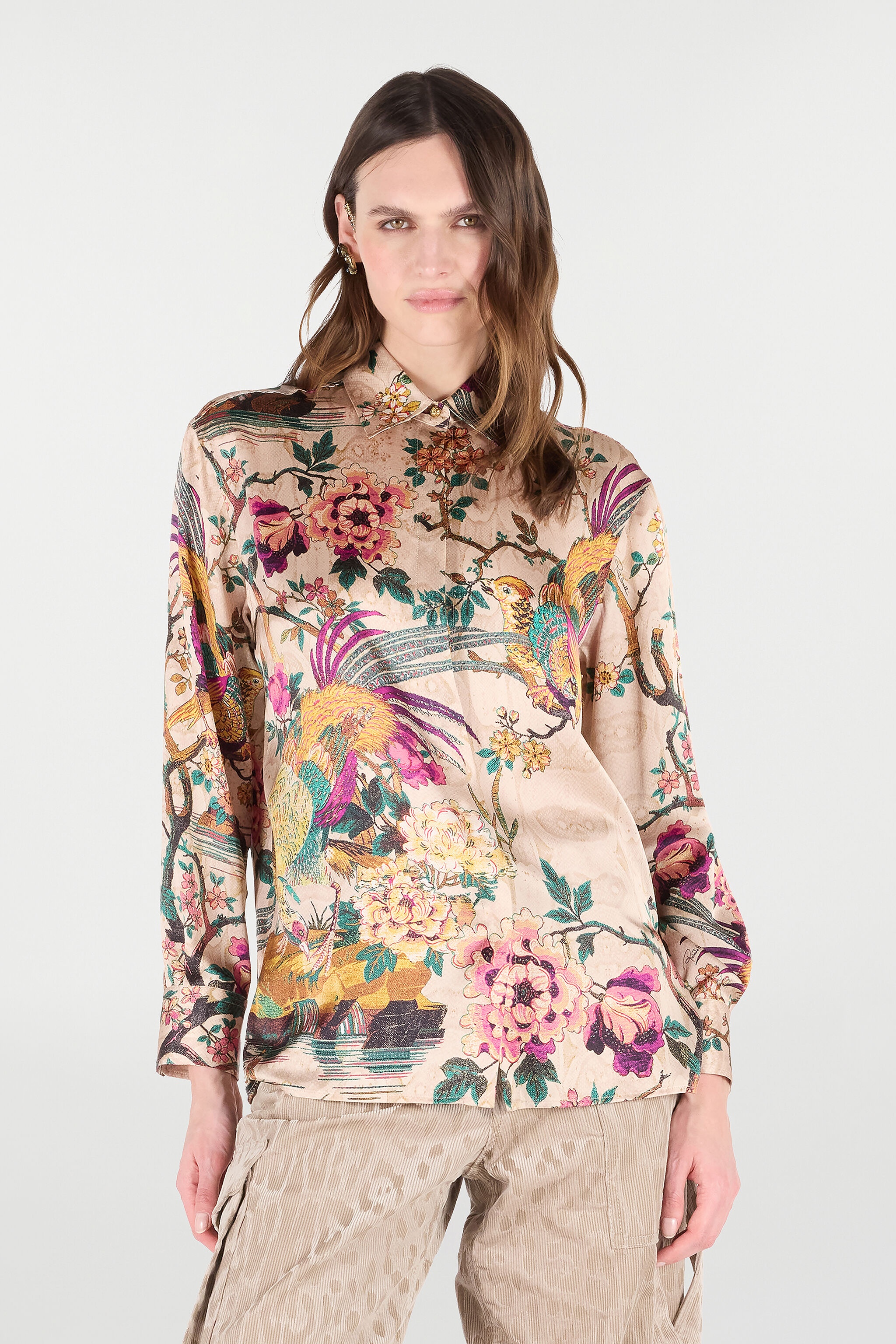 Silk Shirt with Floral and Pheasant Print - 3