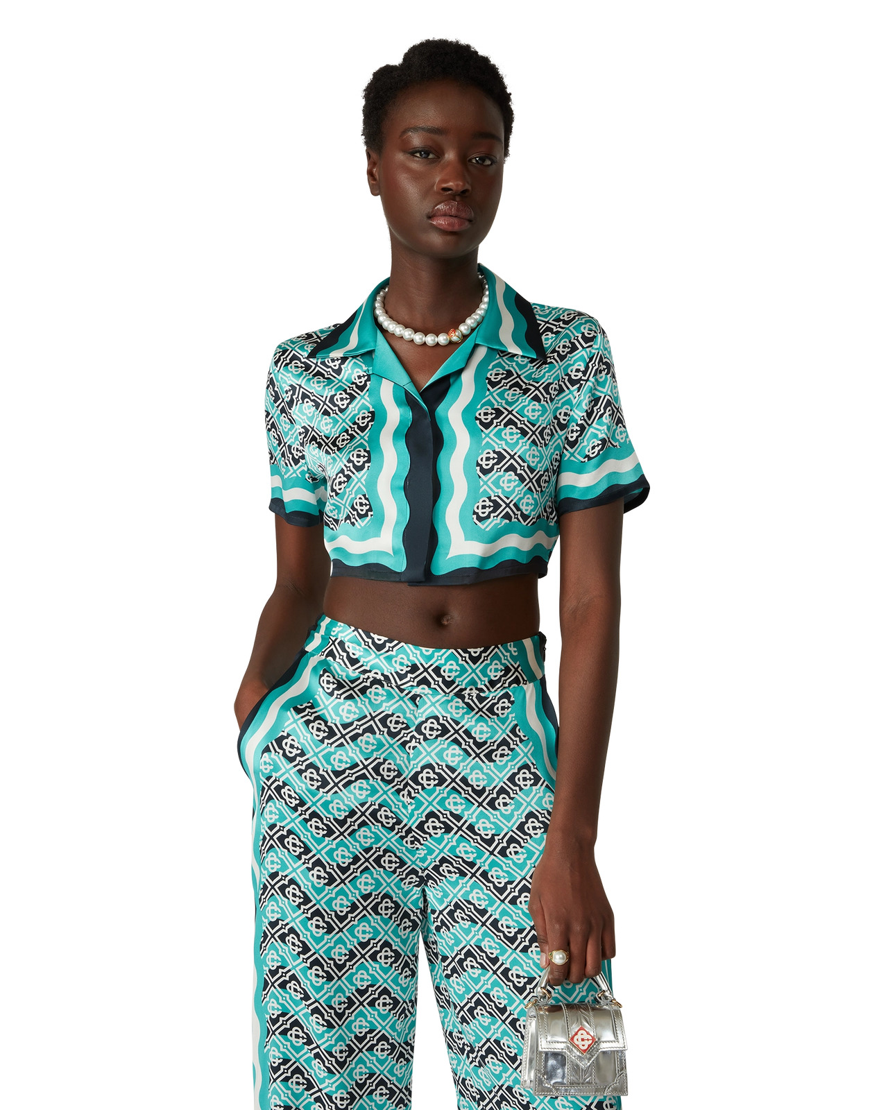 Monogram Wave Cropped Silk Shirt | Casablanca Paris - 4