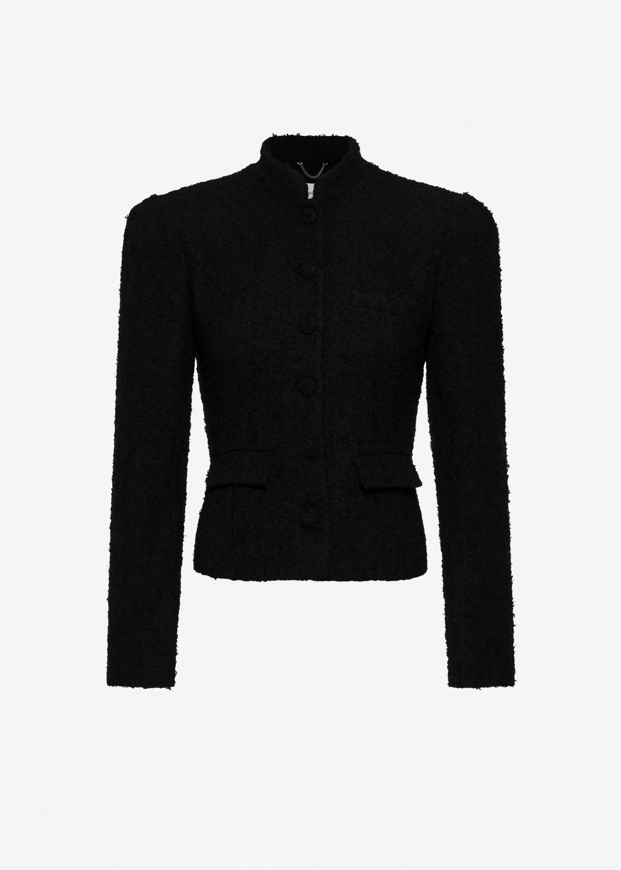 Bouclé blazer with stand collar in black - 1