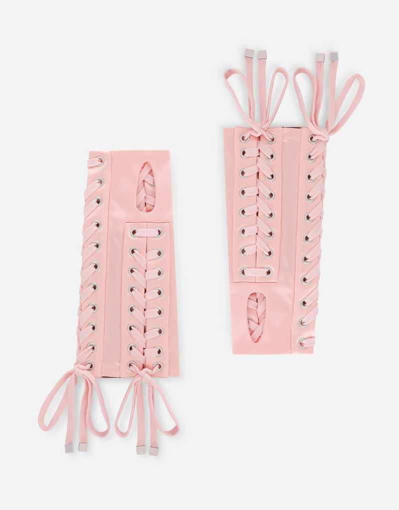 Short satin gloves with eyelet detailing - 1