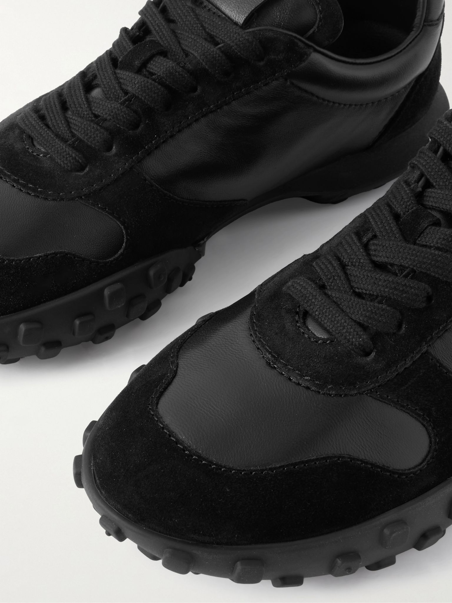 Suede-Trimmed Leather Sneakers Black - 5