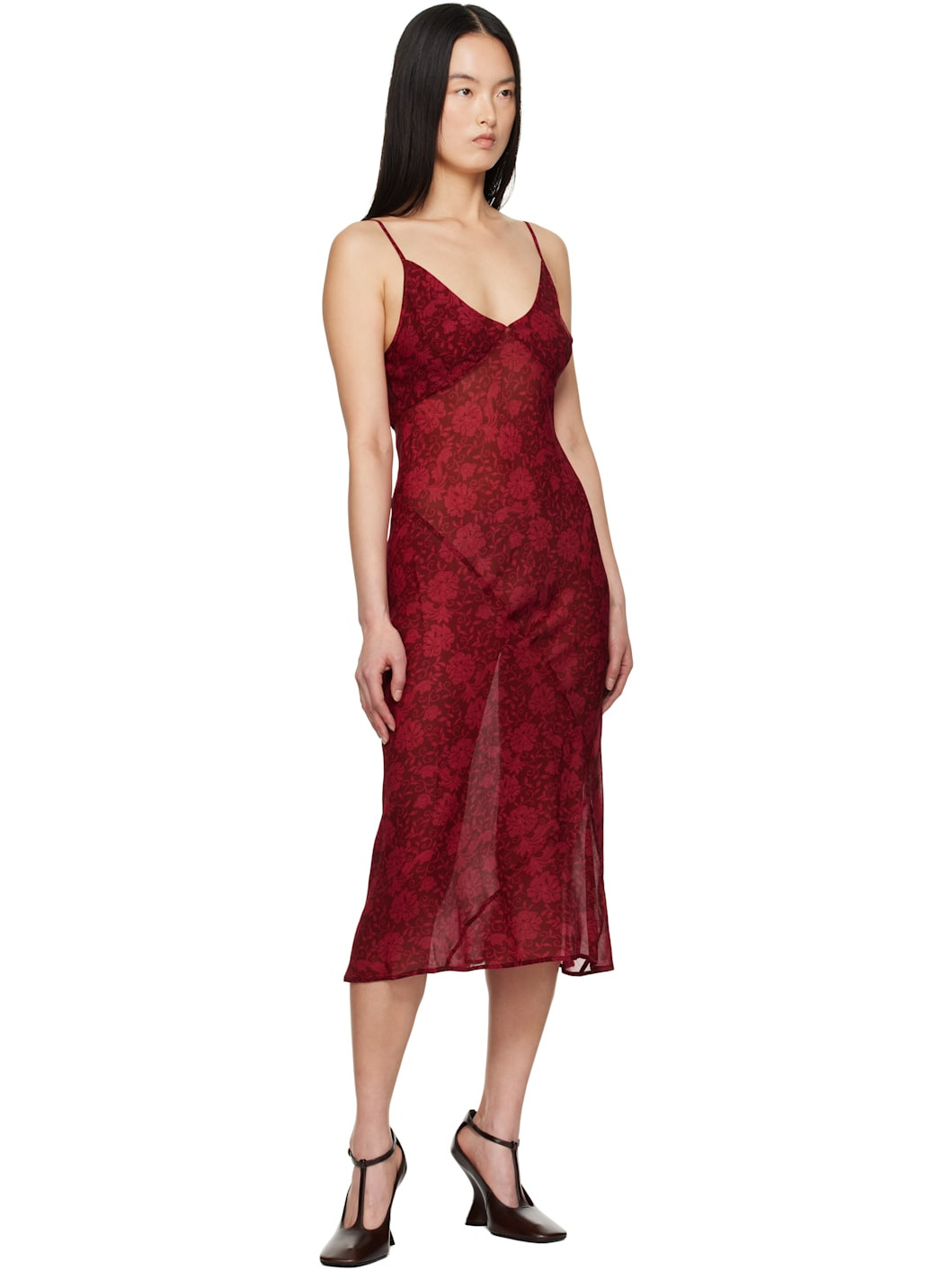 Red Printed Midi Dress - 4