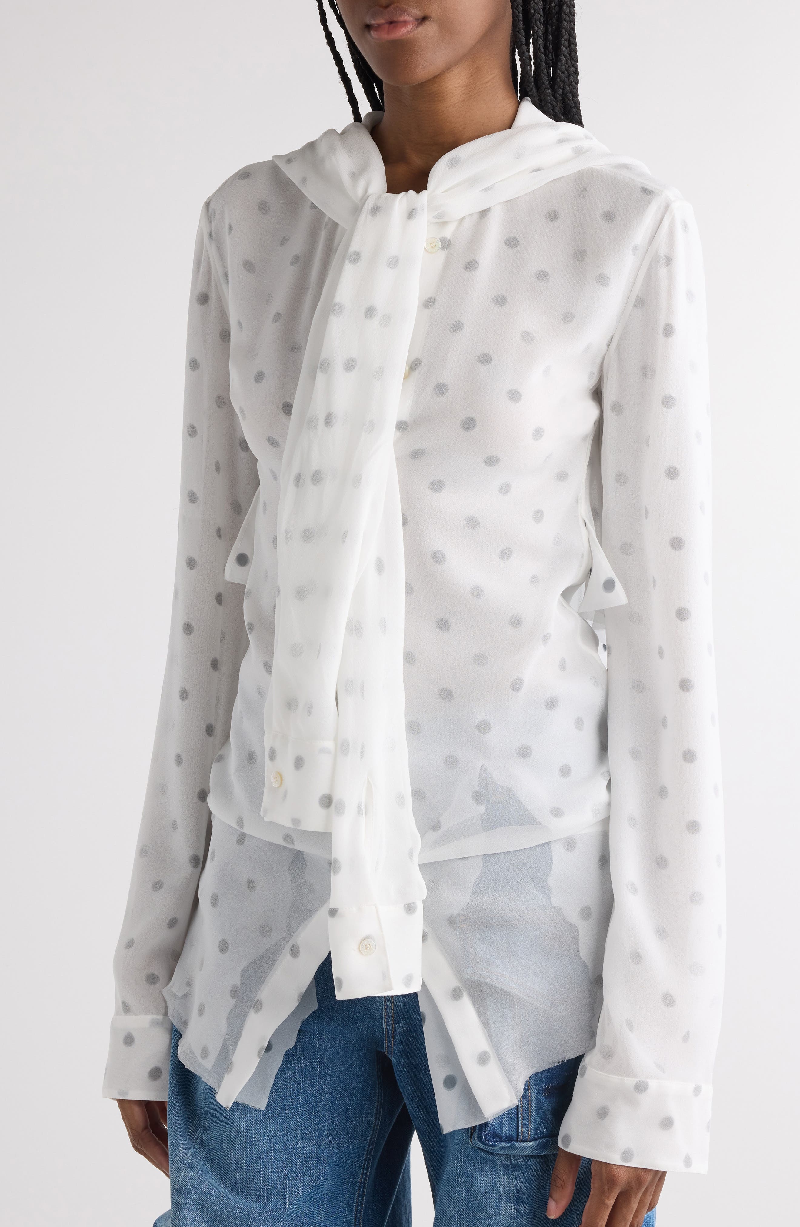 Acne Studios Tow Polka Dot Georgette Shirt in Black/White at Nordstrom - 5