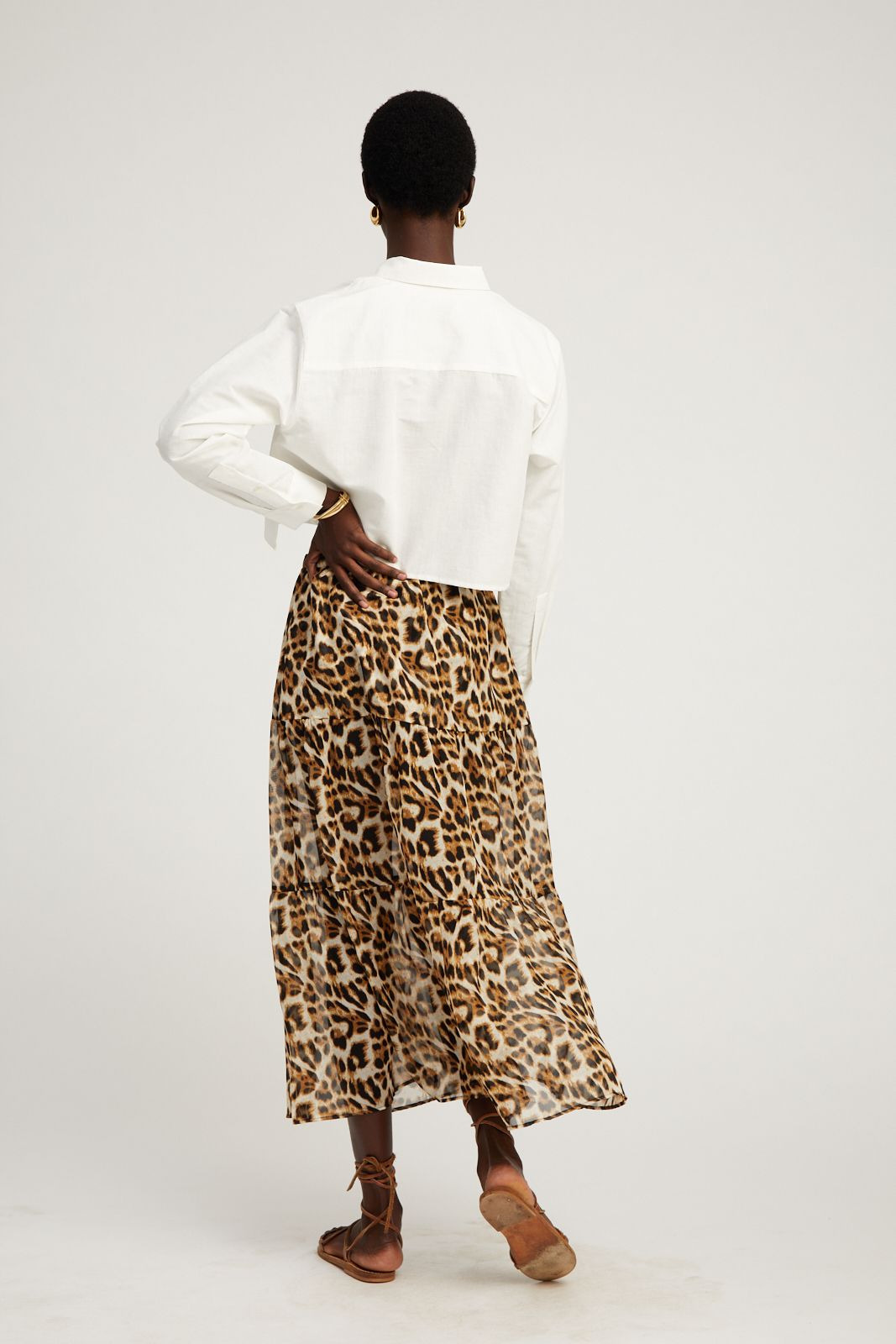 WHITE LINEN CROPPED BUTTON DOWN - 5