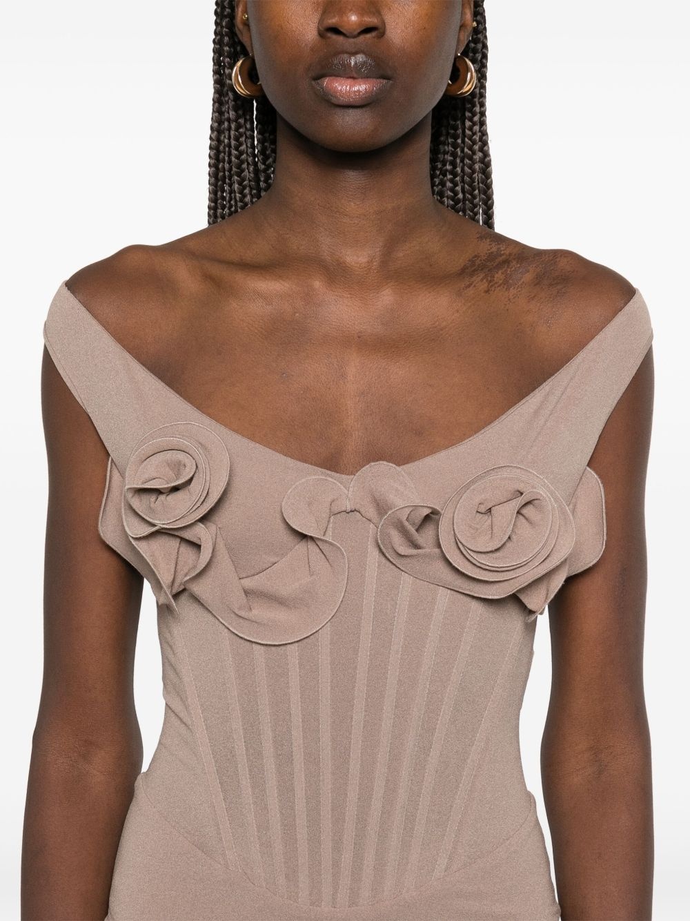 rose-appliqué corset midi dress - 5