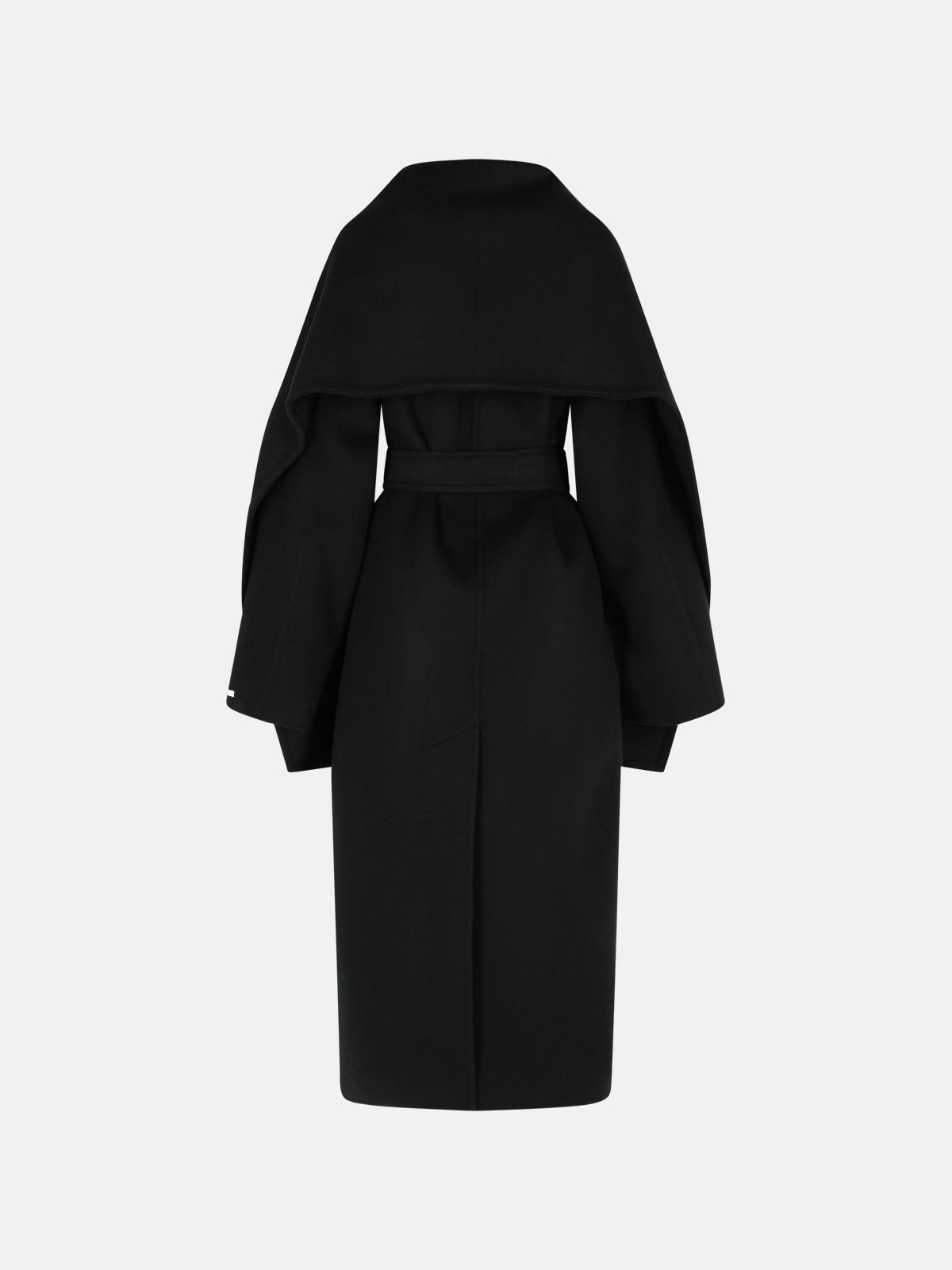 BALDO' BLACK VIRGIN WOOL COAT WITH SCARF COLLAR - 3