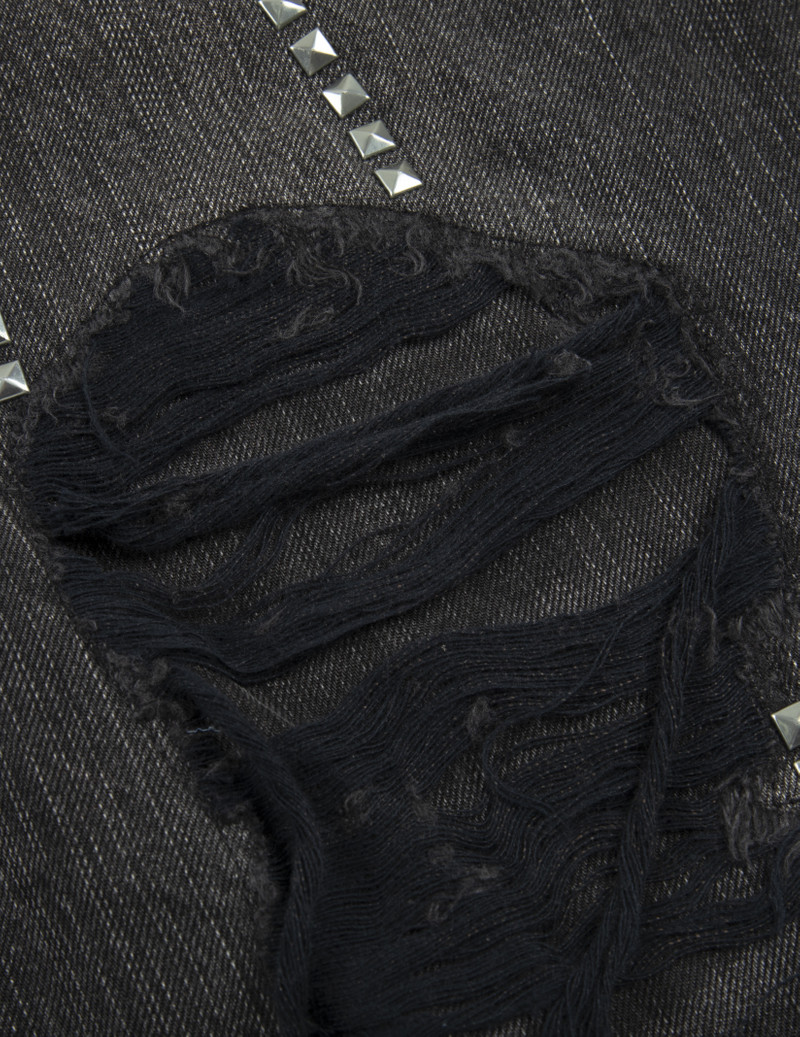 DISTRESSED STUDDED DAICOCK AND FAIR ISLE SNOWFLAKE PRINTED POCKET FASHION FIT JEANS 6