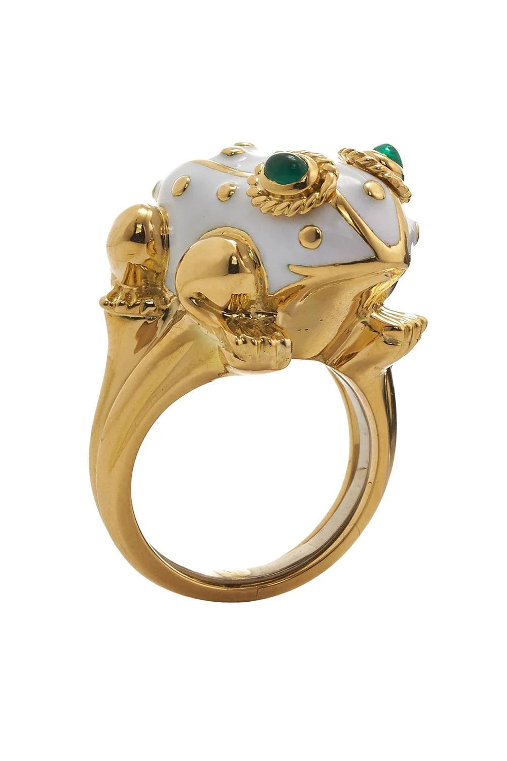 Emerald White Frog Ring - 1