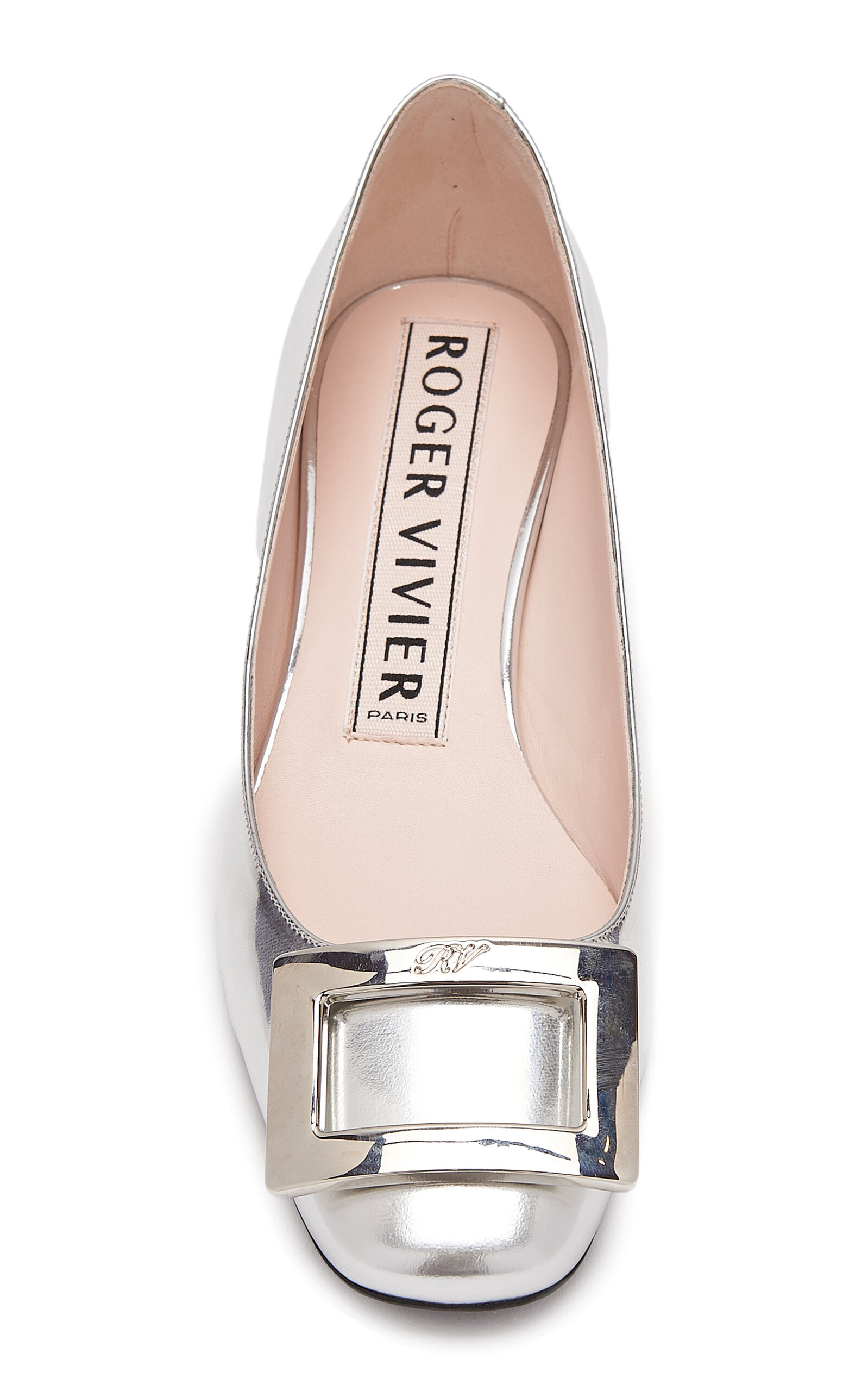 Roundy Decollette Mirrored Leather Flats silver - 3