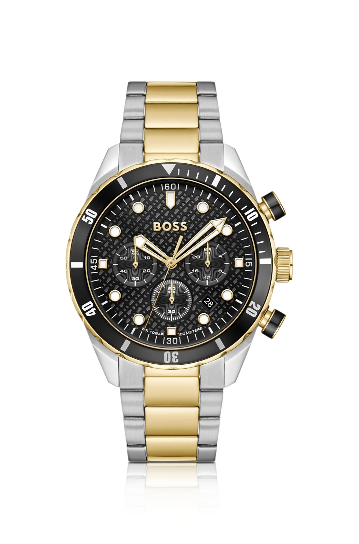 BOSS CHRONOMATIX TWO-TONE WATCH WITH MONOGRAM-TEXTURED DIAL - 1