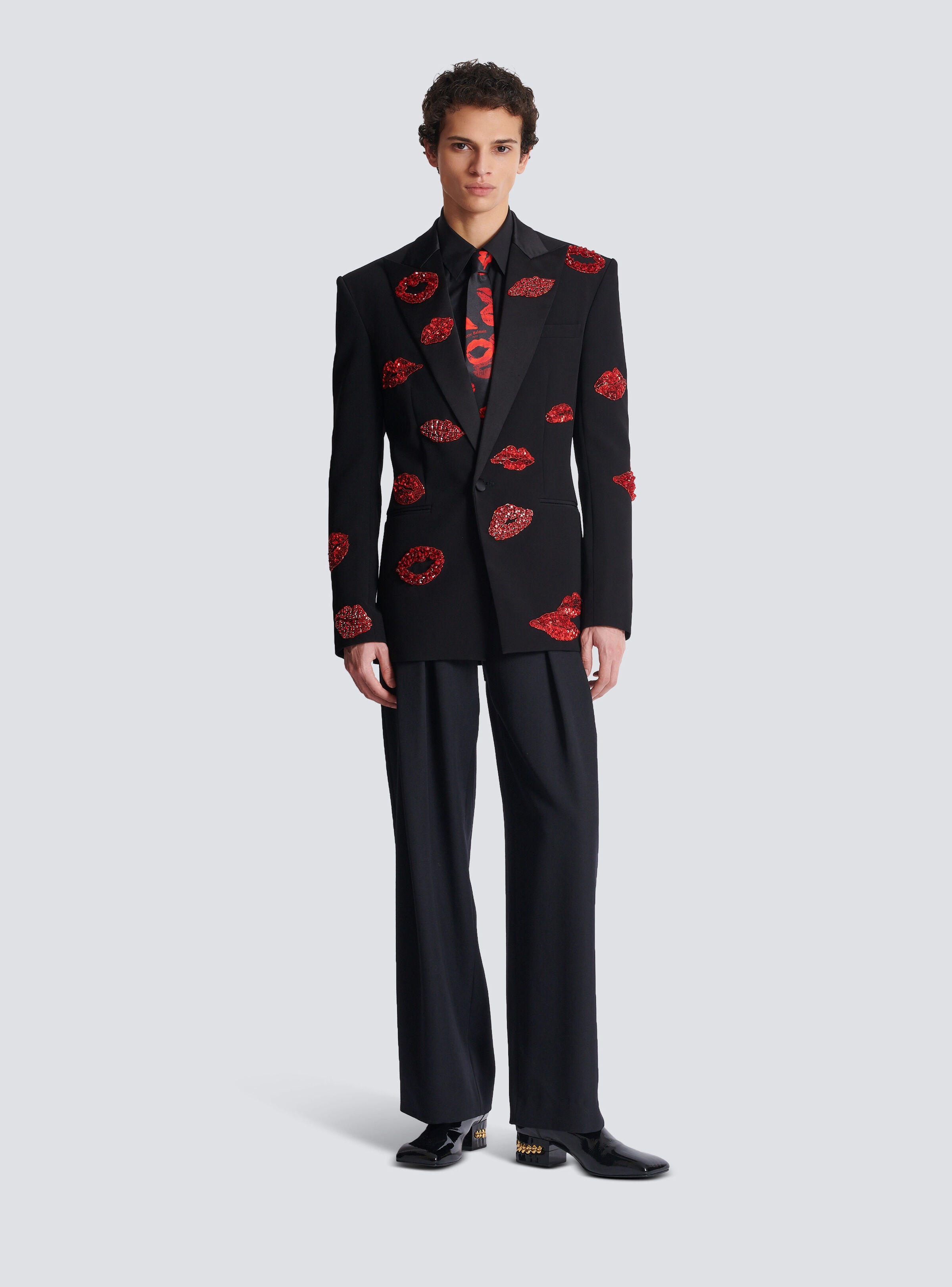 Crepe 1-button jacket with Kiss embroidery - 2