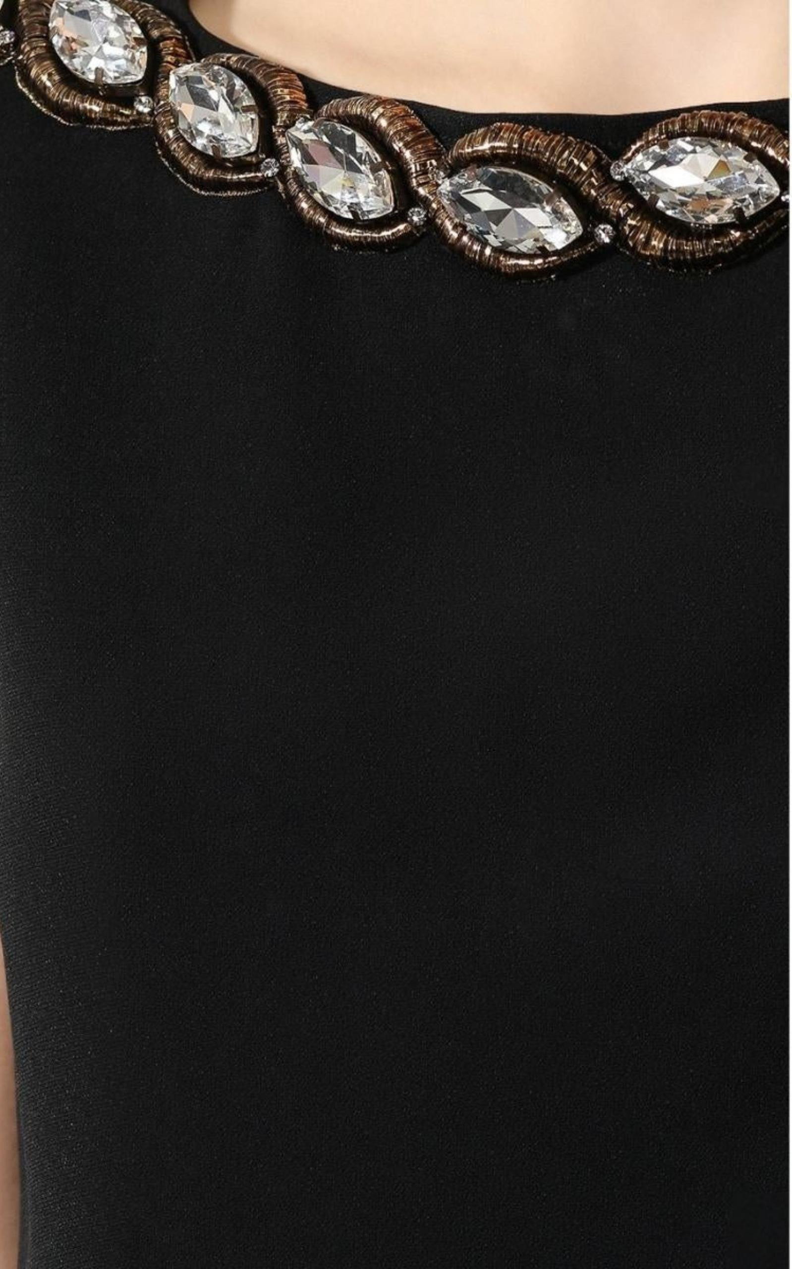 Crystal Embellished Draped Jersey Shift Dress - 5