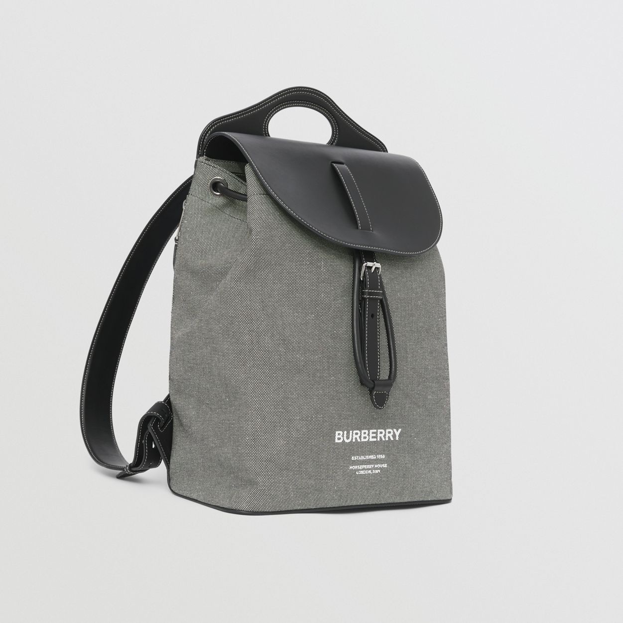 Horseferry Print Canvas and Leather Pocket Backpack - 8