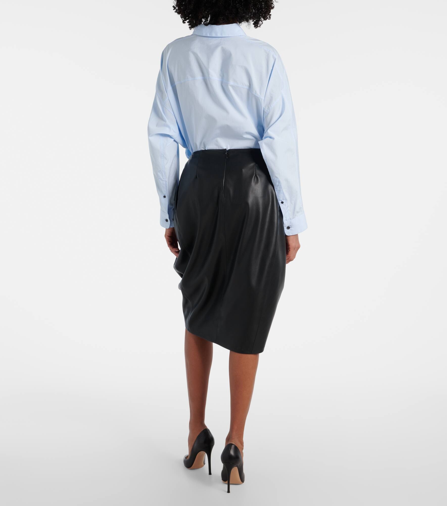 Draped faux leather midi skirt - 3
