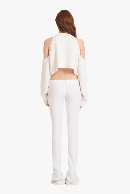 Cropped white knit sweater - 3