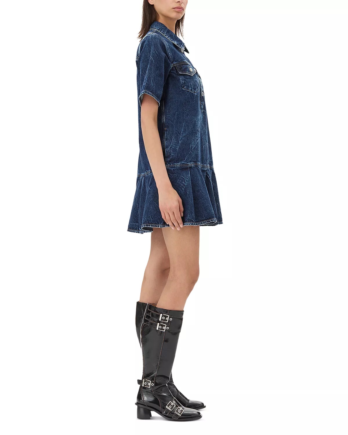 Crinkled Future Denim Mini Dress - 4