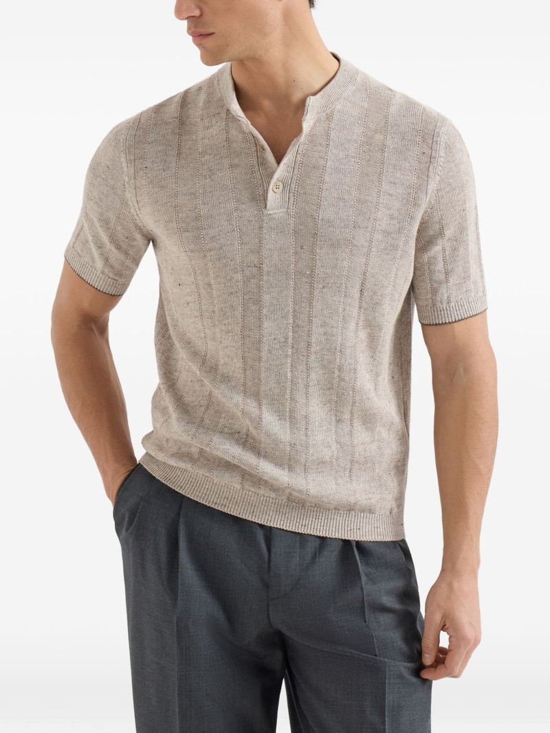 Brunello Cucinelli ribbed Henley-collar T-shirt outlook