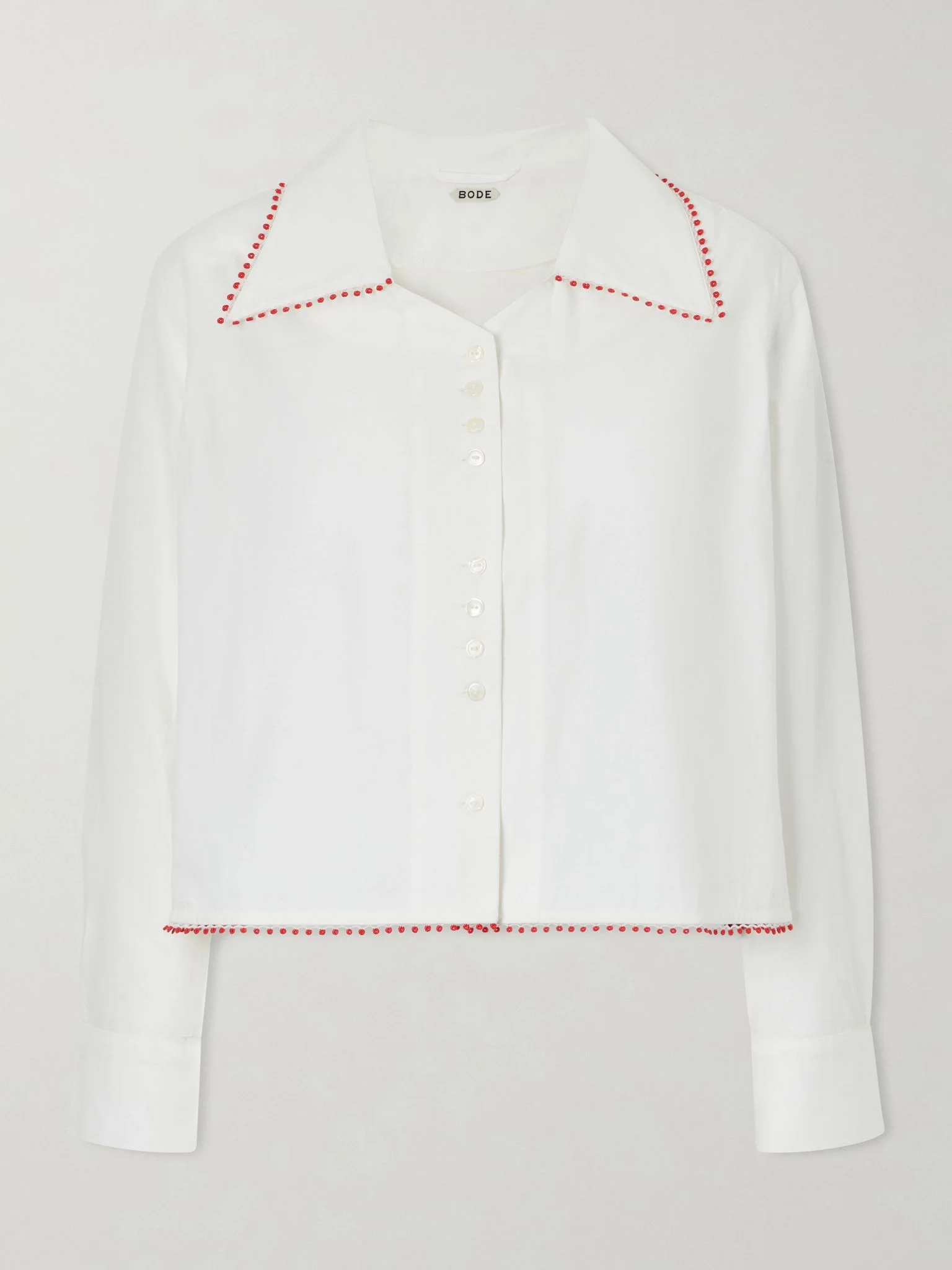 Redbud cropped embroidered cotton-poplin shirt White - 1