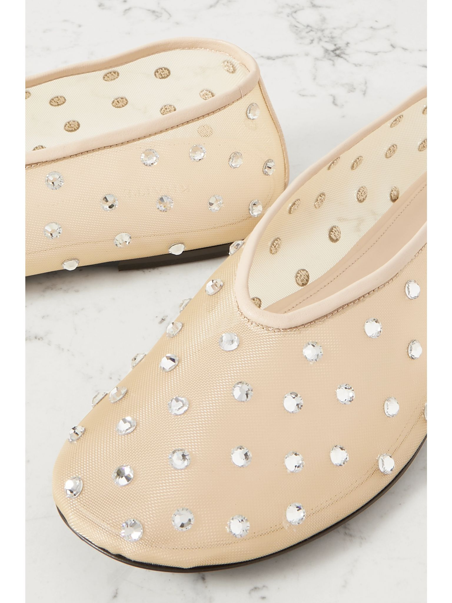 Marcy crystal-embellished mesh ballet flats Neutral - 4