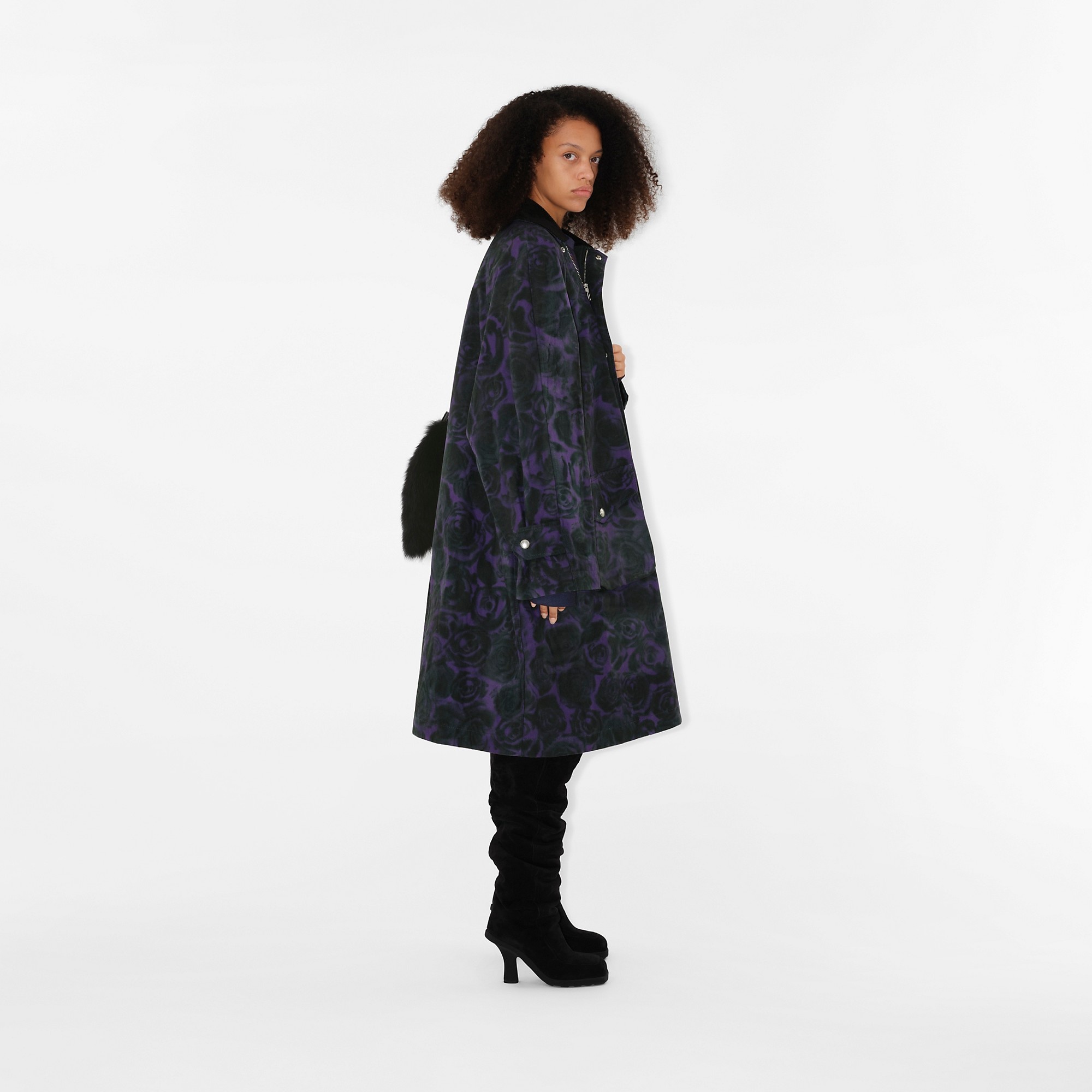 Rose Print Cotton Car Coat - 3