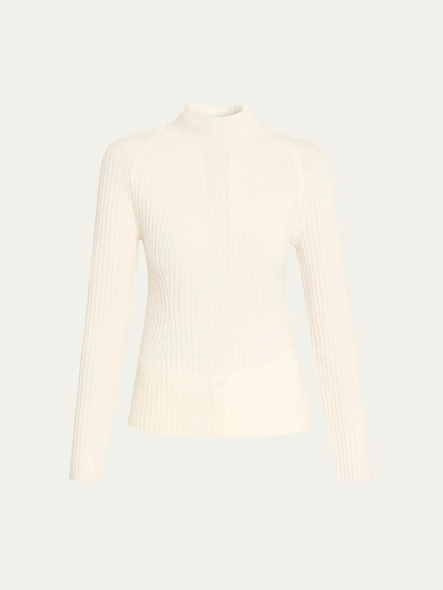Cashmere Rib Mock-Neck Sweater - 1