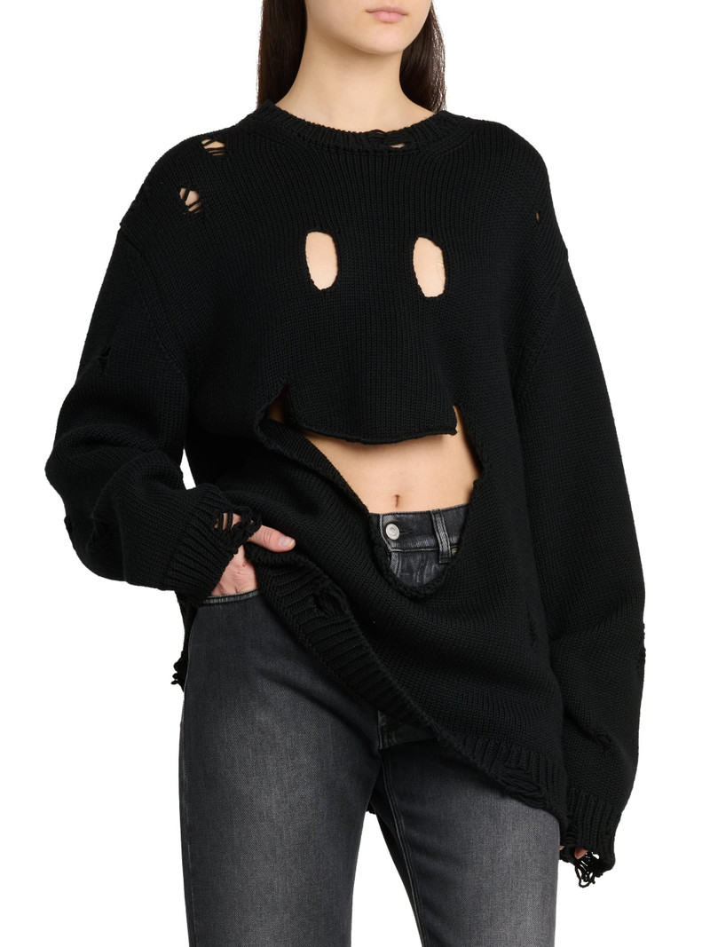 Women's Smile Cut-Out Wool Oversized Sweater - Black 4