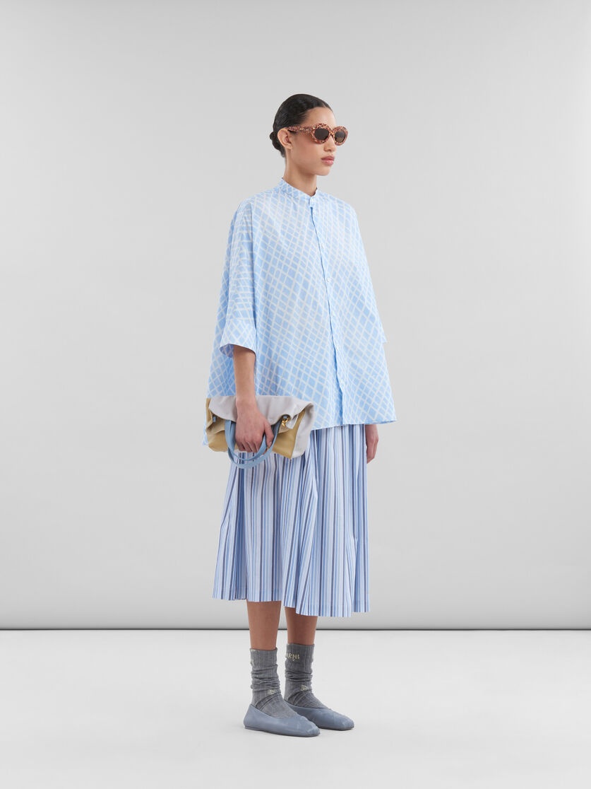 LIGHT BLUE POPLIN KIMONO SHIRT WITH LANDSCAPES PRINT - 5