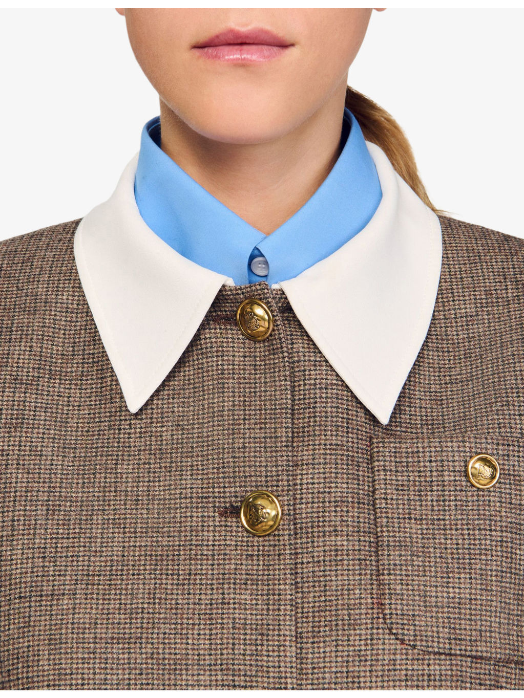Contrast-Collar Houndstooth Wool-Blend Jacket - 5