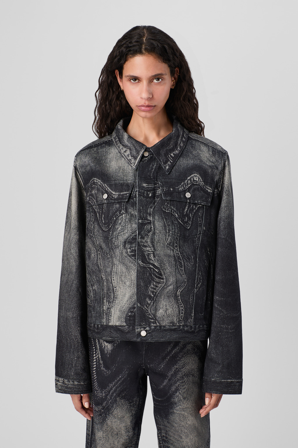 Black-Gray Denim Jacket - 2