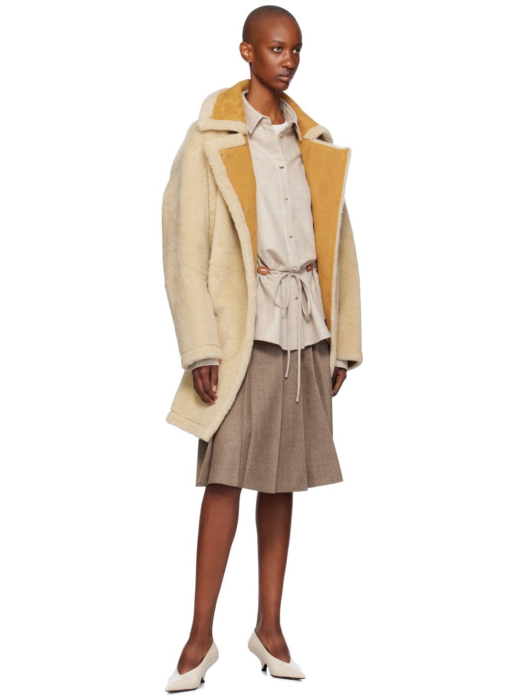 Beige Reversible Faux-Fur & Faux-Leather Coat - 5