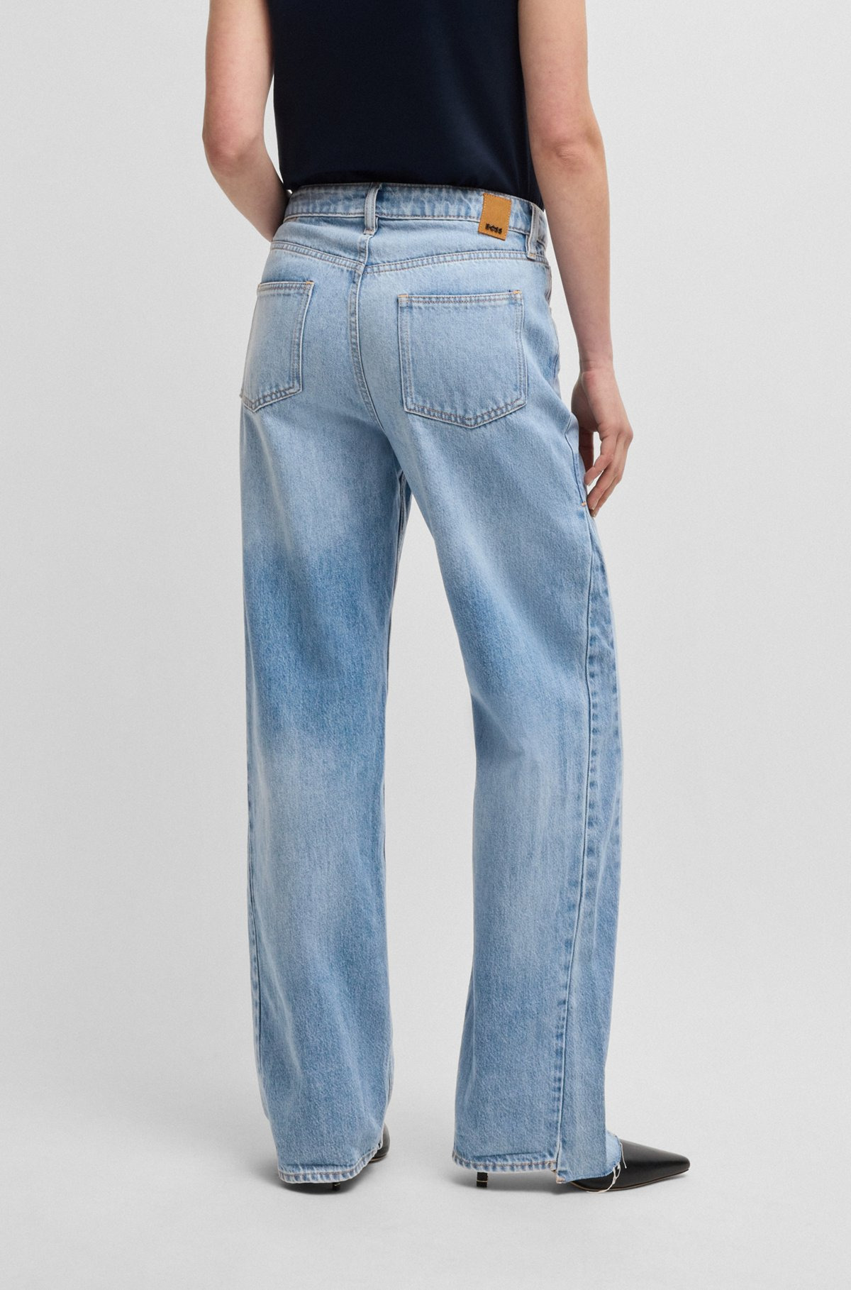 WIDE-LEG JEANS IN BLUE DENIM WITH STEPPED HEM - 4