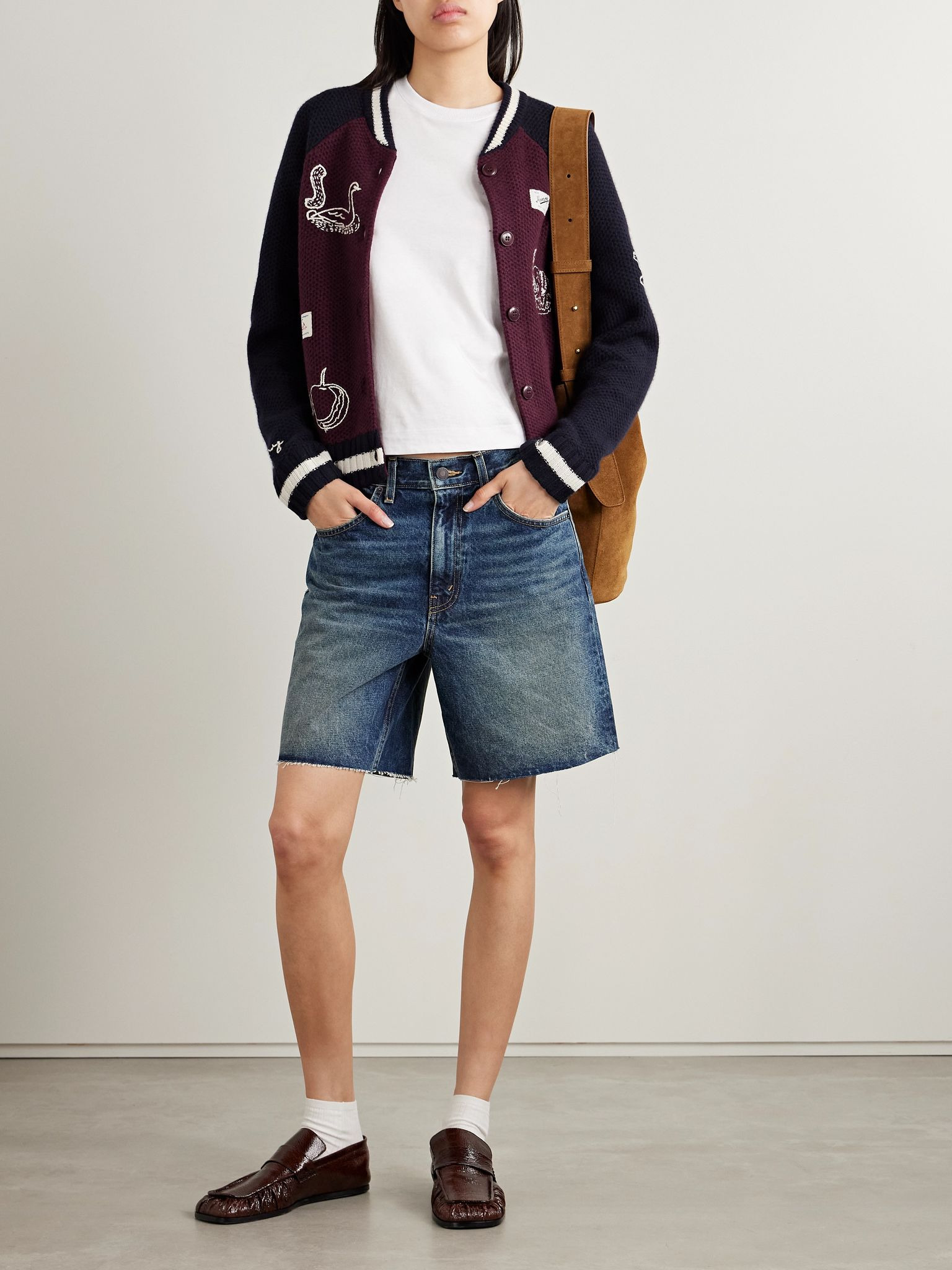 Archer embroidered appliquéd merino wool cardigan Burgundy - 2