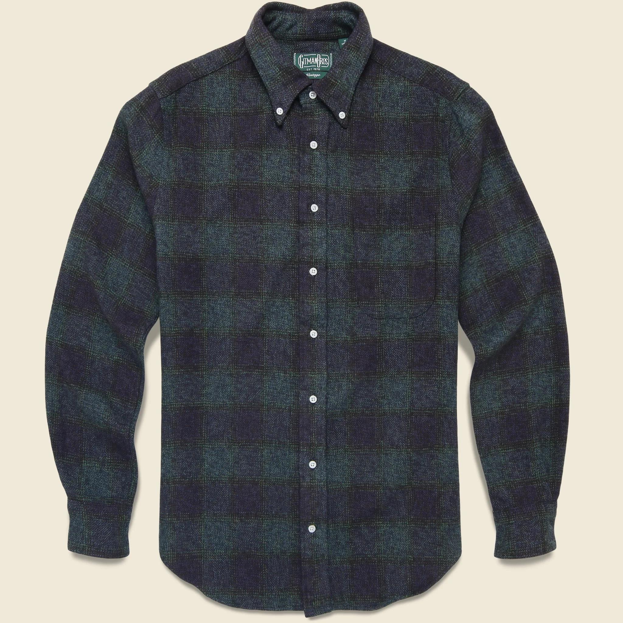 Brushed Cotton Plaid Shirt - Navy - 1