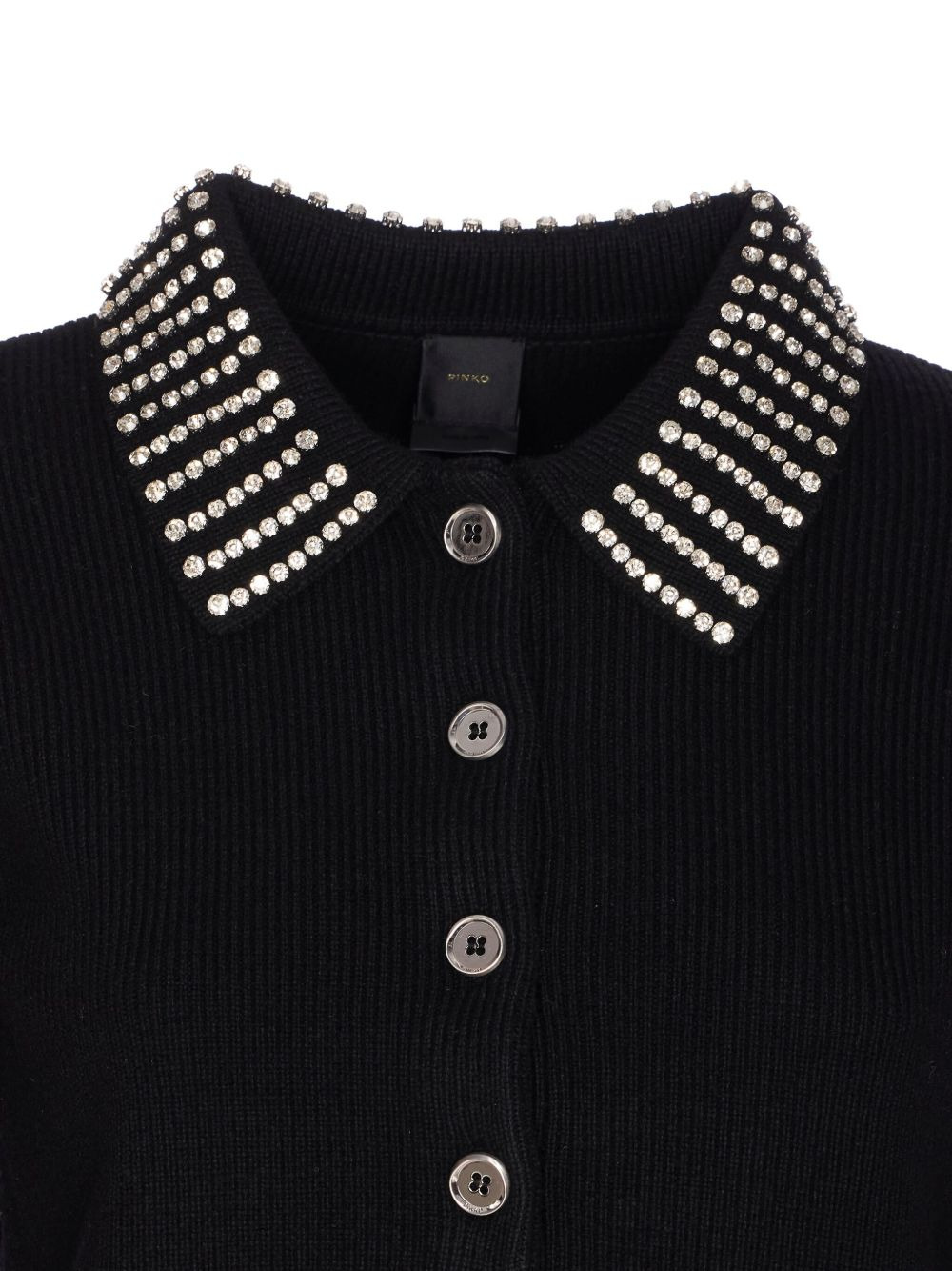 crystal-collar half-zip cropped sweater - 4