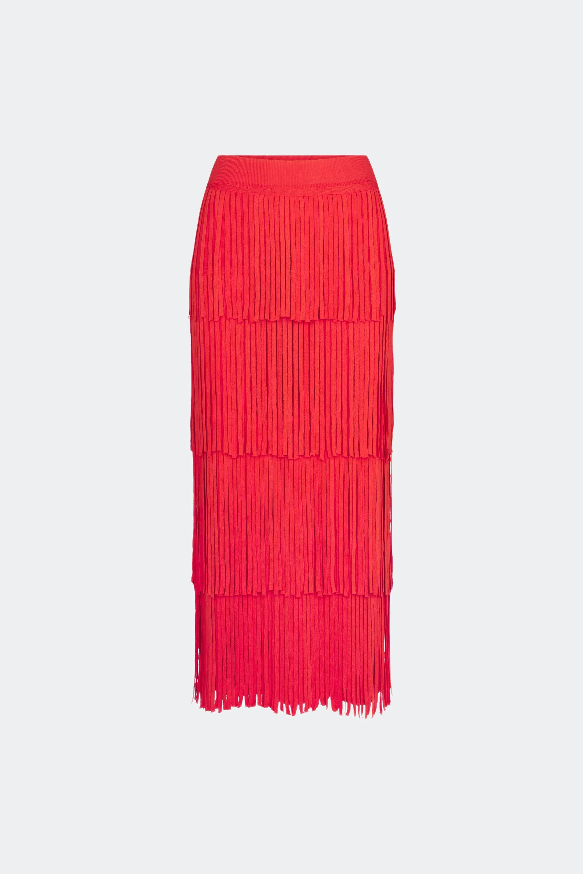 Za Za Knit Fringe Skirt in Coral Red - 1