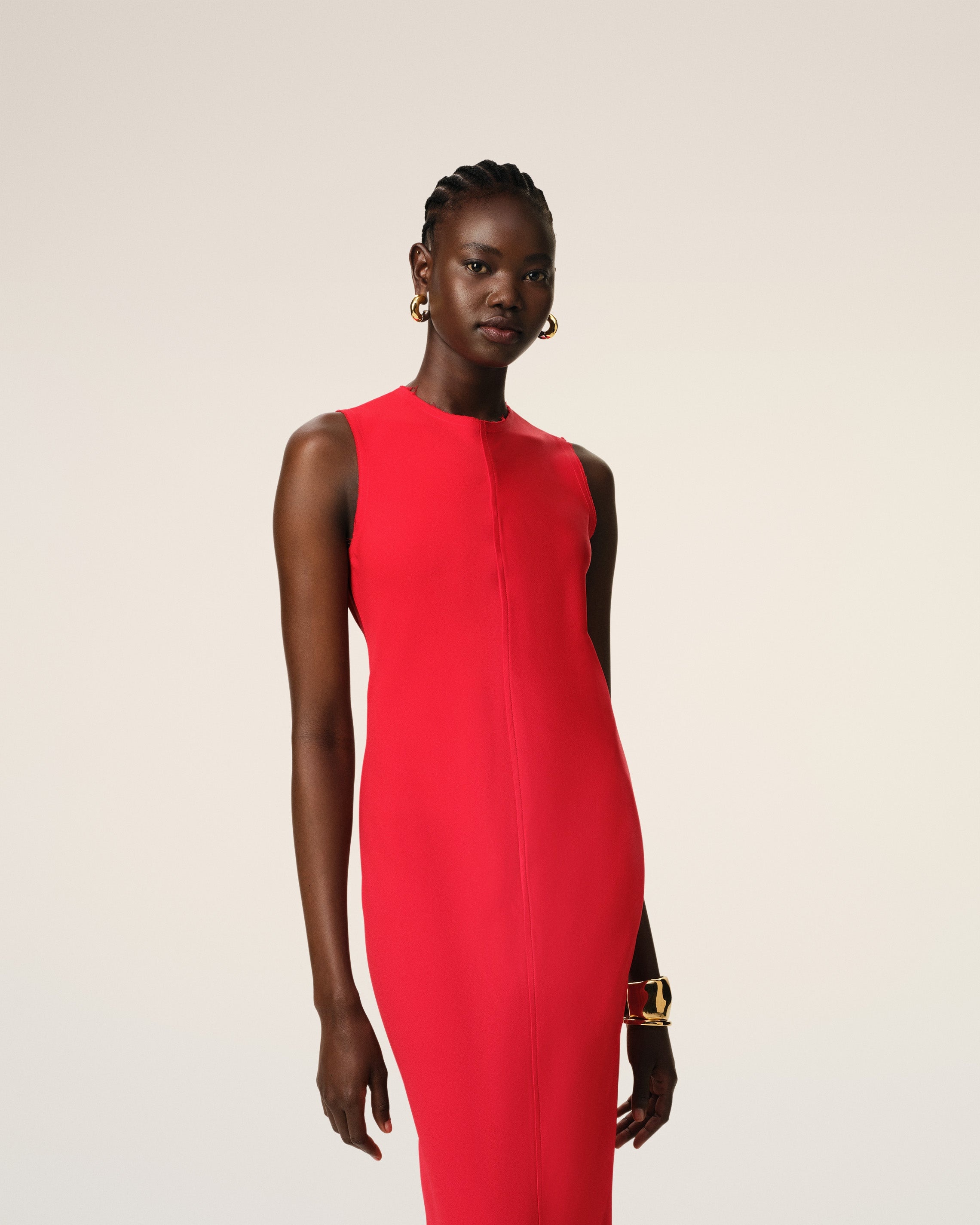 RED LONG STRAIGHT DRESS - 3