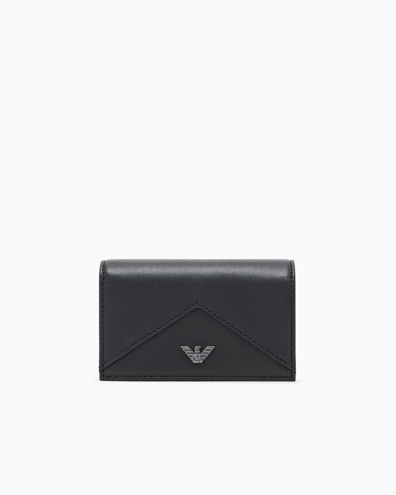 NAPPA LEATHER CARD HOLDER WITH FLAP WITH GEOMETRIC DETAIL 1