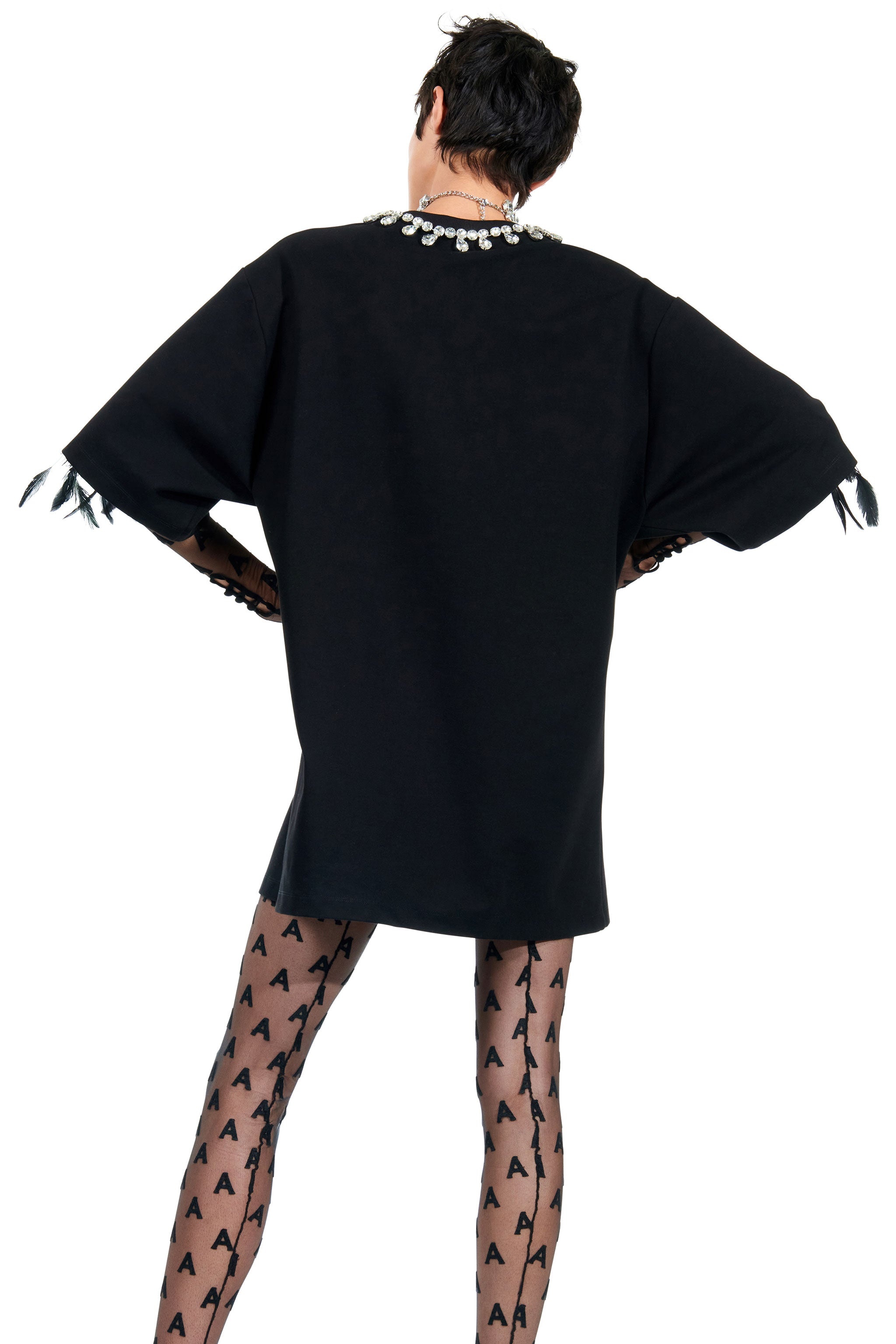 V-NECK CRYSTAL T-SHIRT DRESS - 2