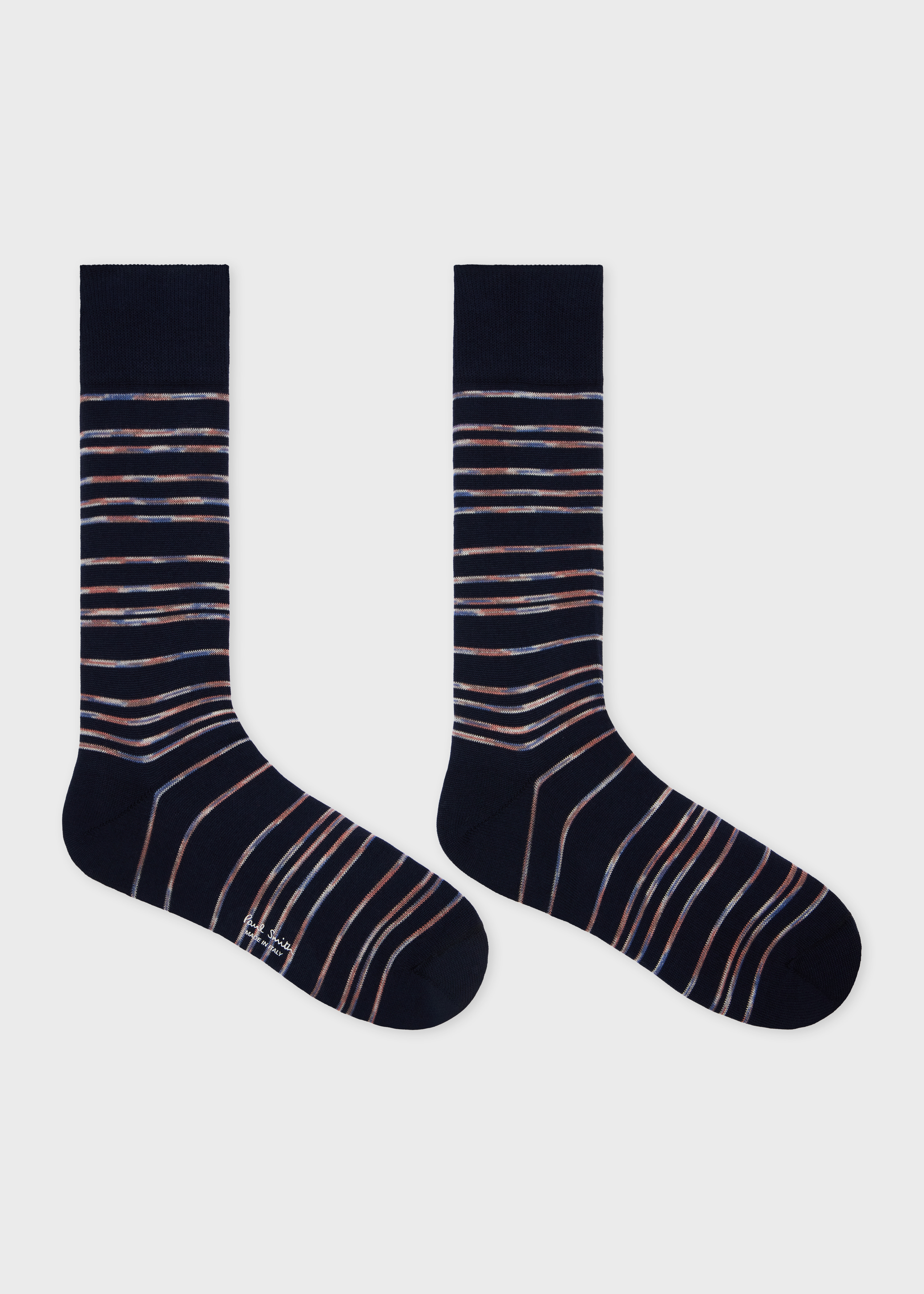 Navy Blue Cotton-Blend 'Pinstripe Signature' Socks - 2